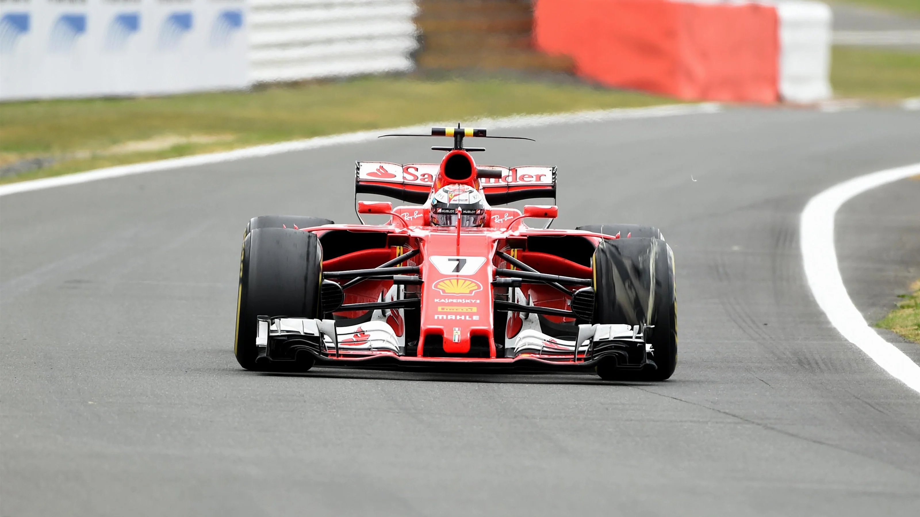 Kimi Raikkonen (FIN) Ferrari SF70-H with front delaminating tyre at Formula One World Championship,