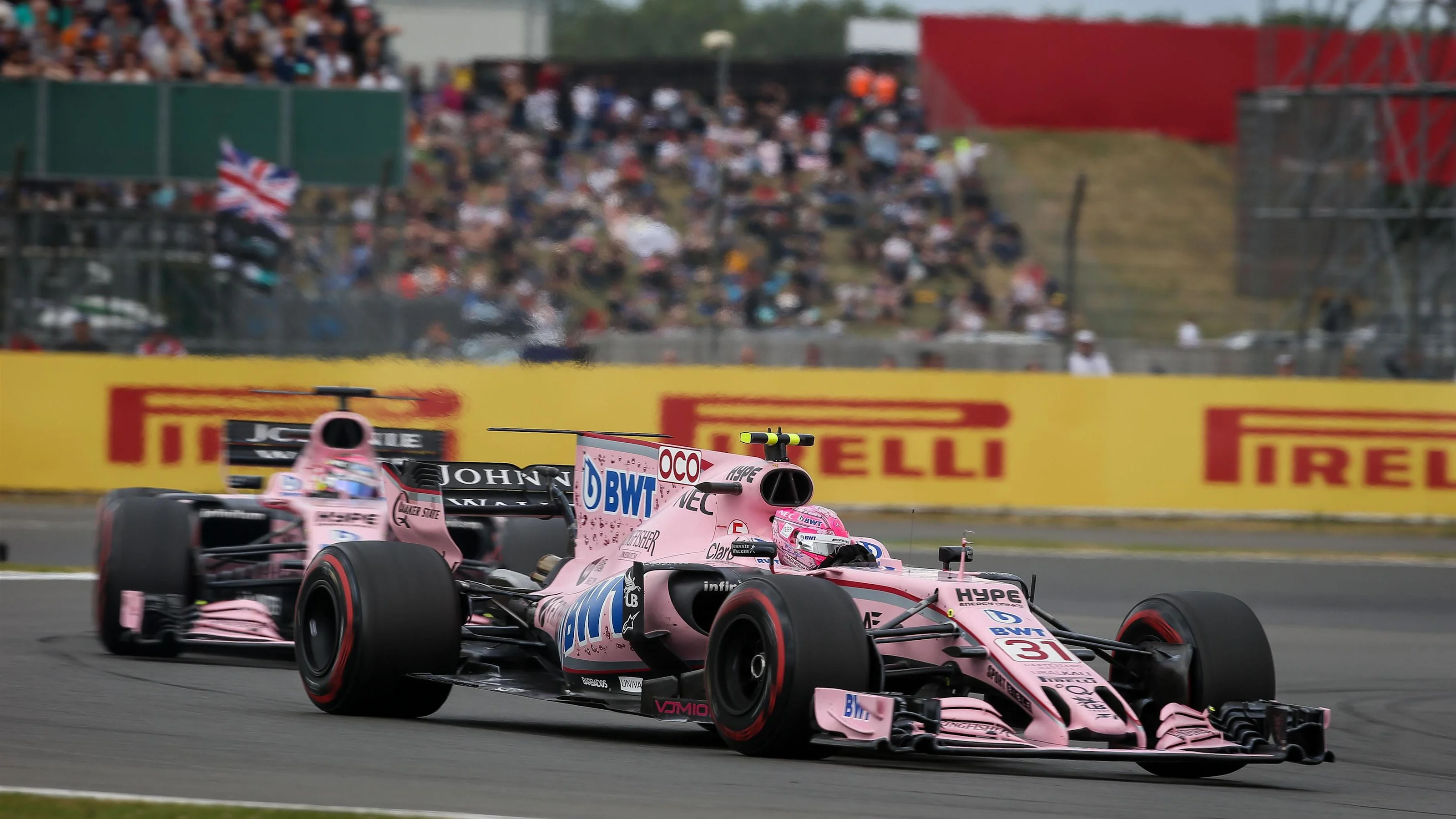 Esteban Ocon (FRA) Force India VJM10 at the start of the race at Formula One World Championship,
