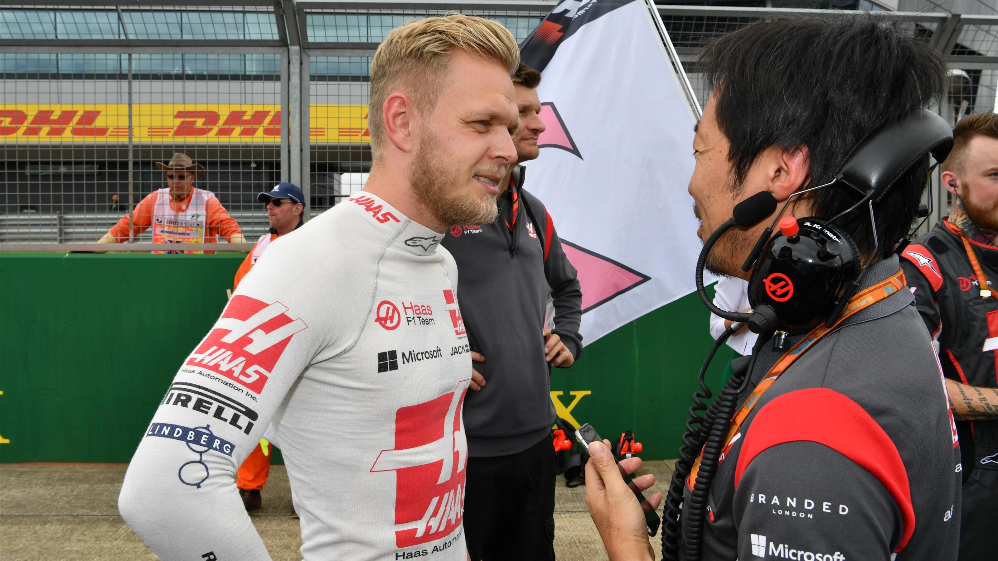 Kevin Magnussen (DEN) Haas F1 on the grid at Formula One World Championship, Rd10, British Grand