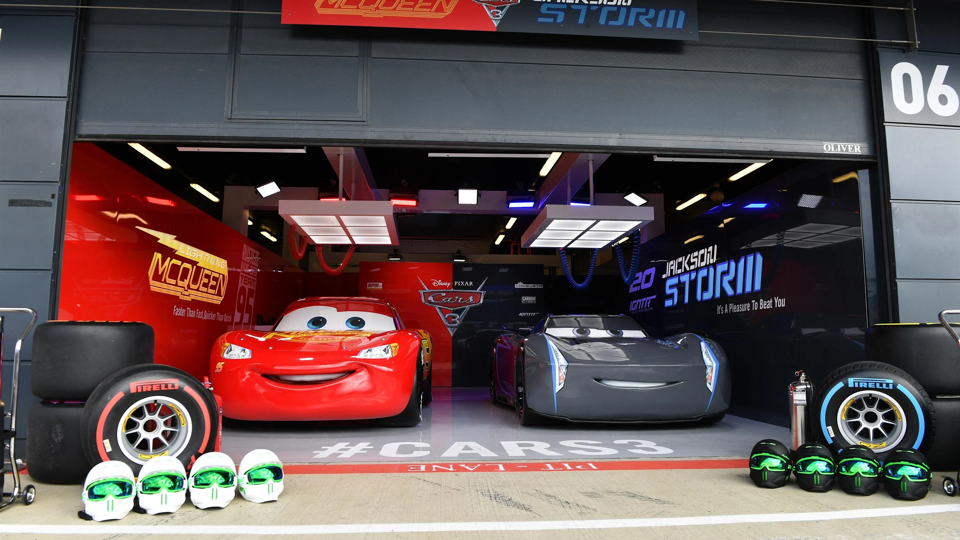 Cars 3 garage at Formula One World Championship, Rd10, British Grand Prix, Preparations,