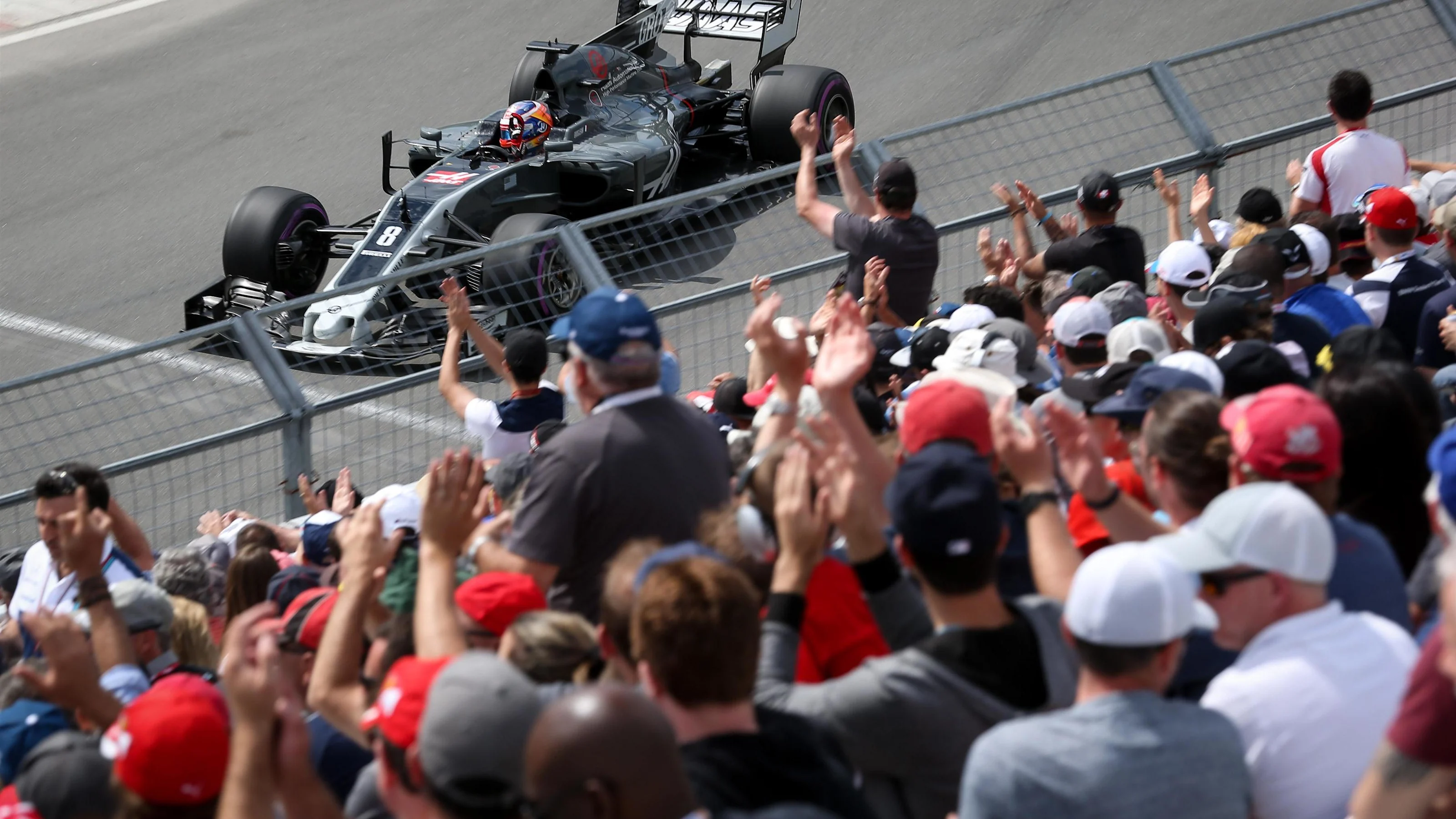 Romain Grosjean (FRA) Haas VF-17 waves to the fans at Formula One World Championship, Rd7, Canadian