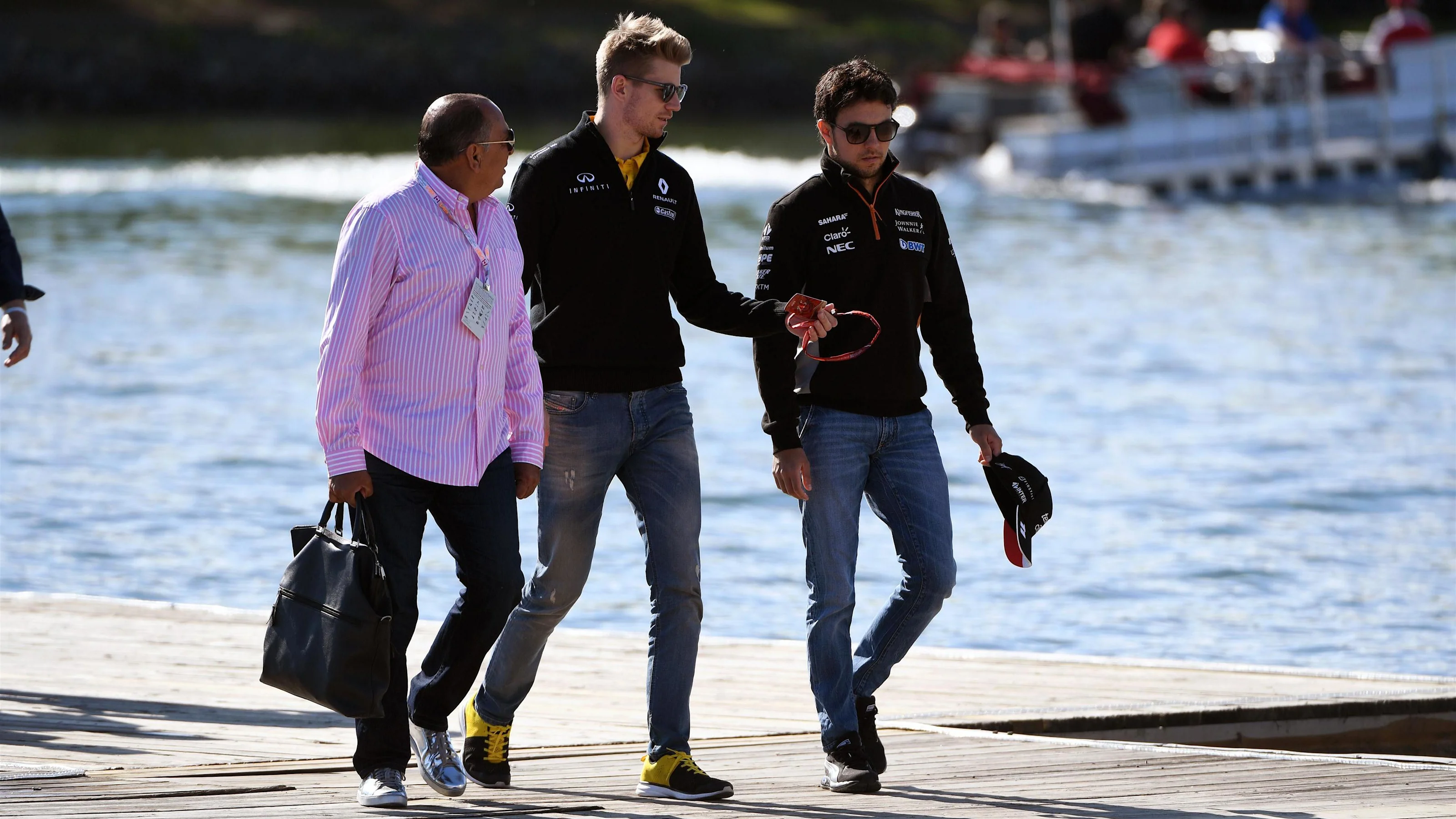 Sergio Perez (MEX) Force India with his Father Antonio Perez Garibay (MEX) and Nico Hulkenberg