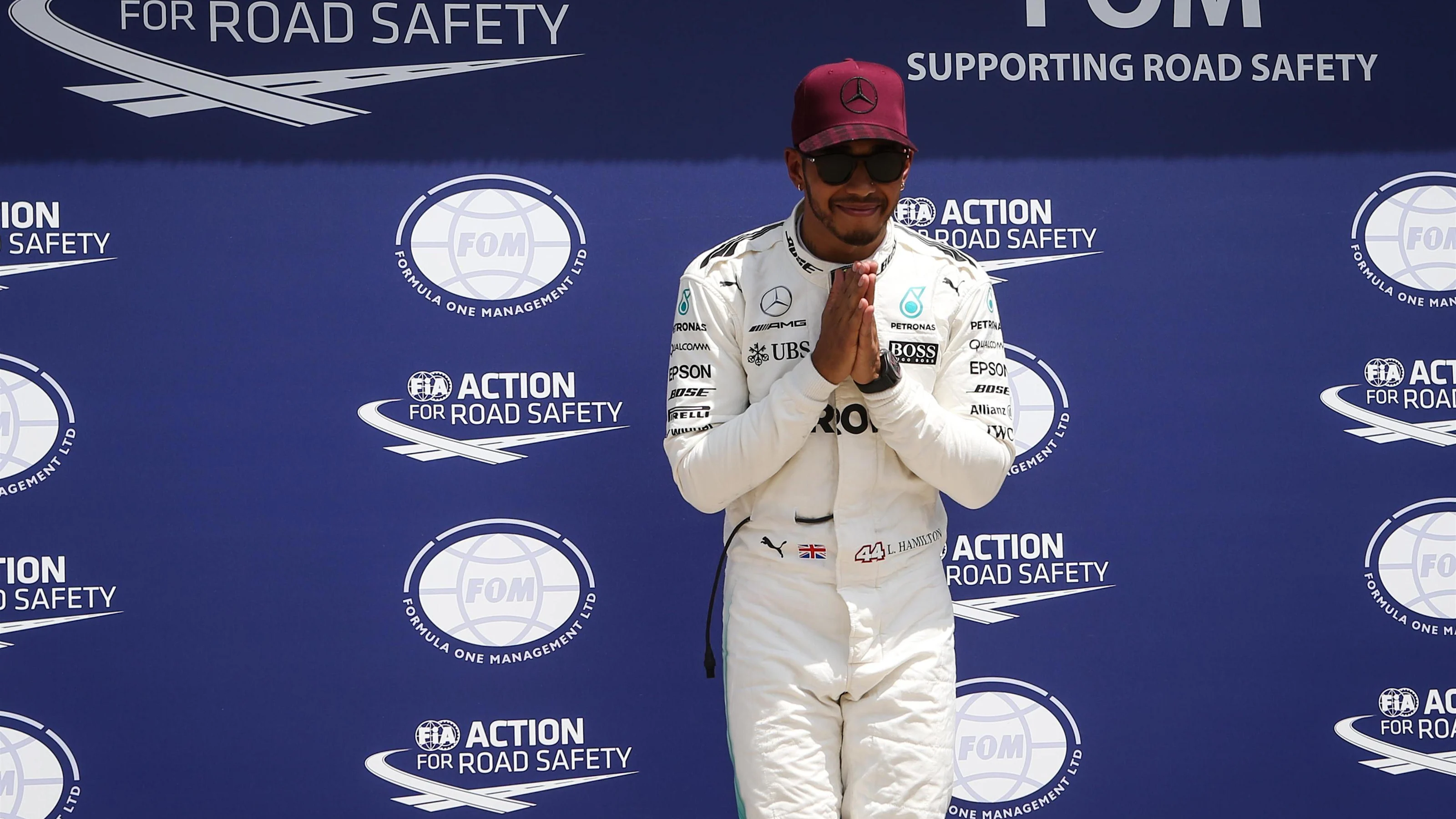 Pole sitter Lewis Hamilton (GBR) Mercedes AMG F1 celebrates in parc ferme at Formula One World