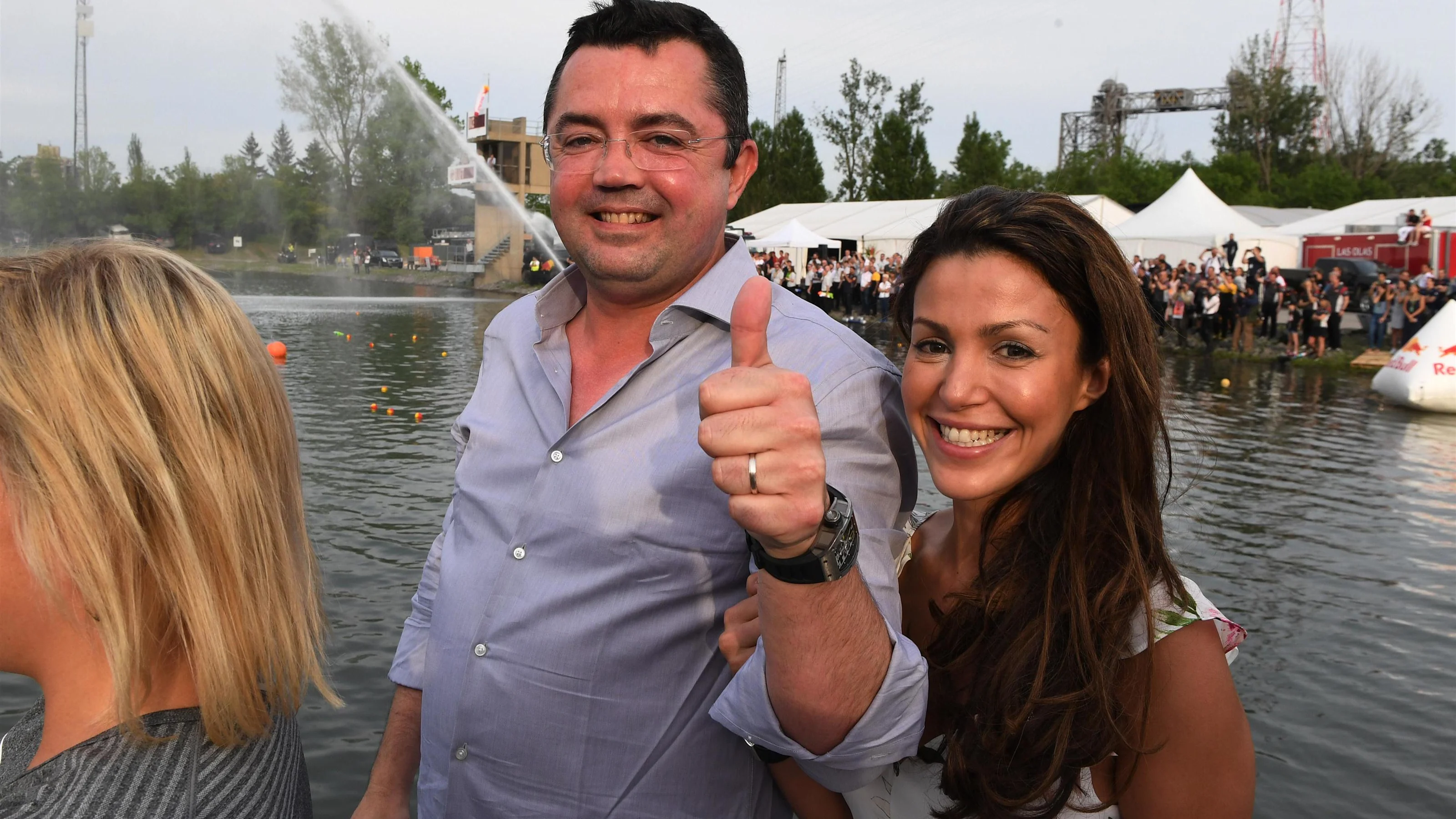 Eric Boullier (FRA) McLaren Racing Director celebrates at the raft race at Formula One World
