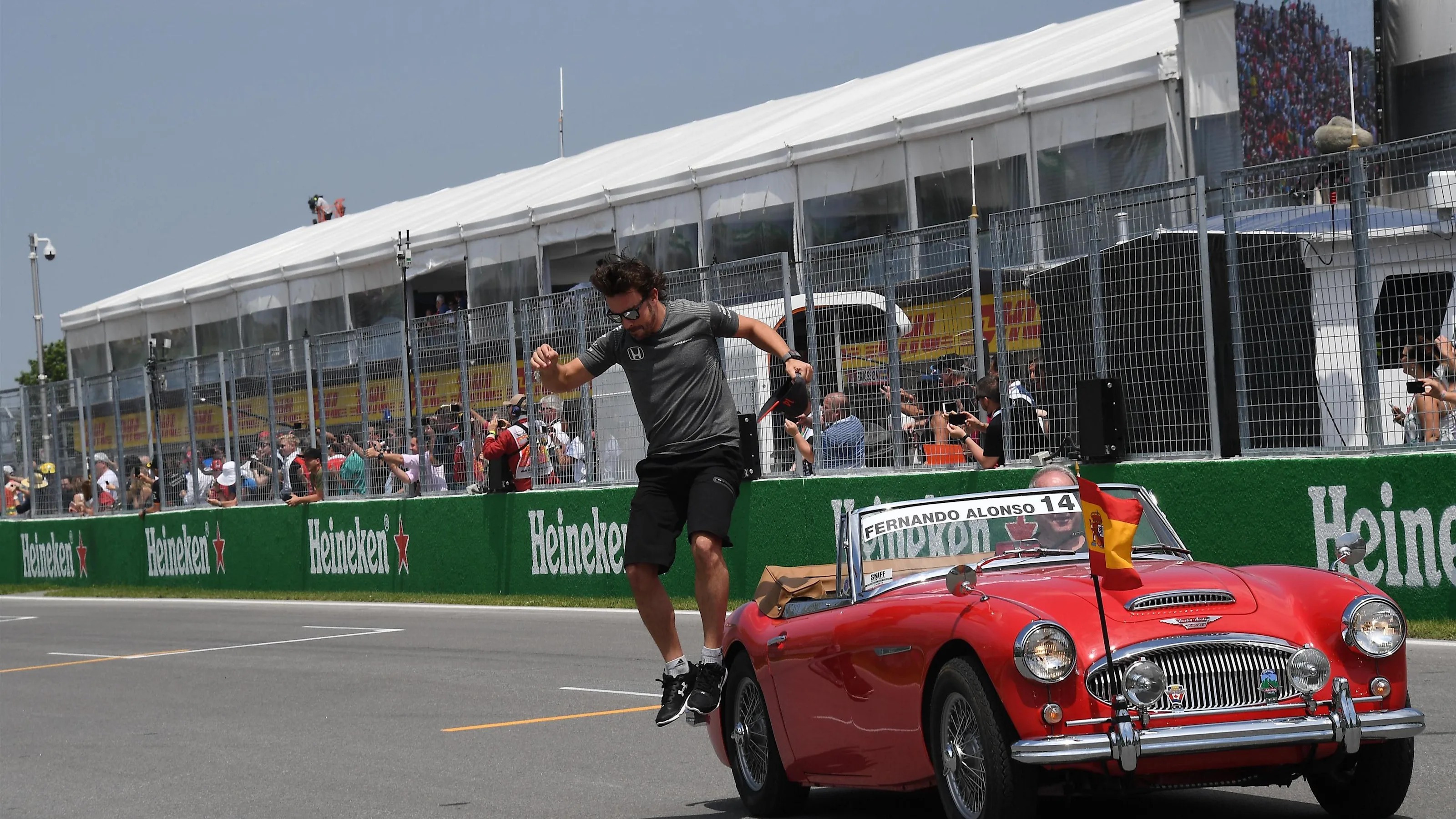 Fernando Alonso (ESP) McLaren on the drivers parade at Formula One World Championship, Rd7,