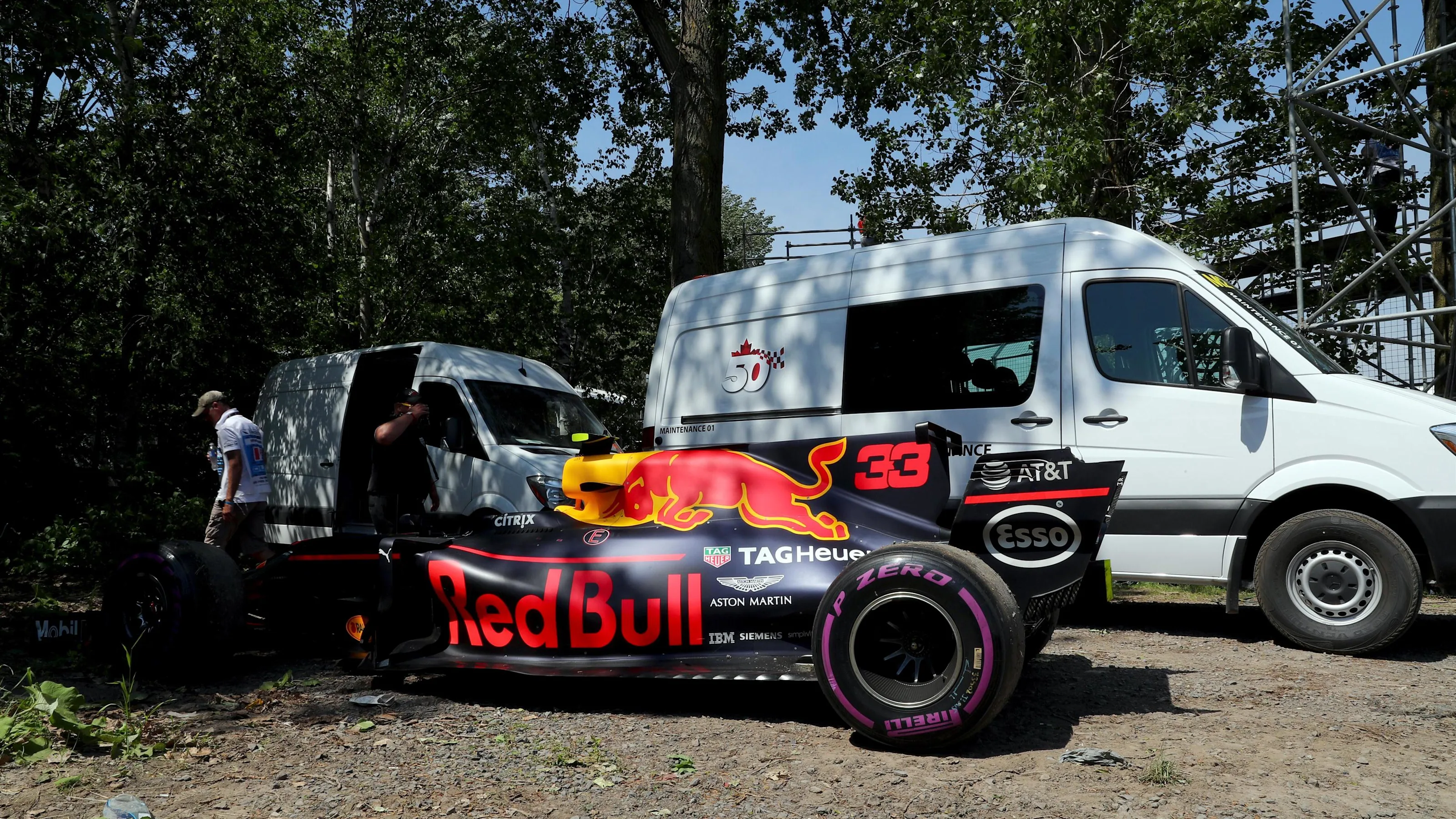 The car of race retiree Max Verstappen (NED) Red Bull Racing RB13 at Formula One World