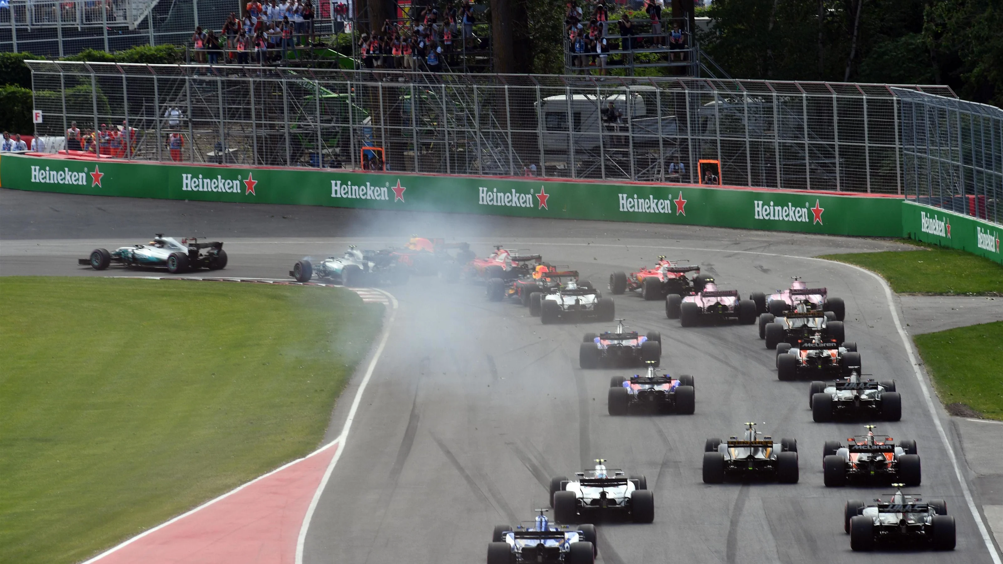 Lewis Hamilton (GBR) Mercedes-Benz F1 W08 Hybrid leads at the start of the race at Formula One