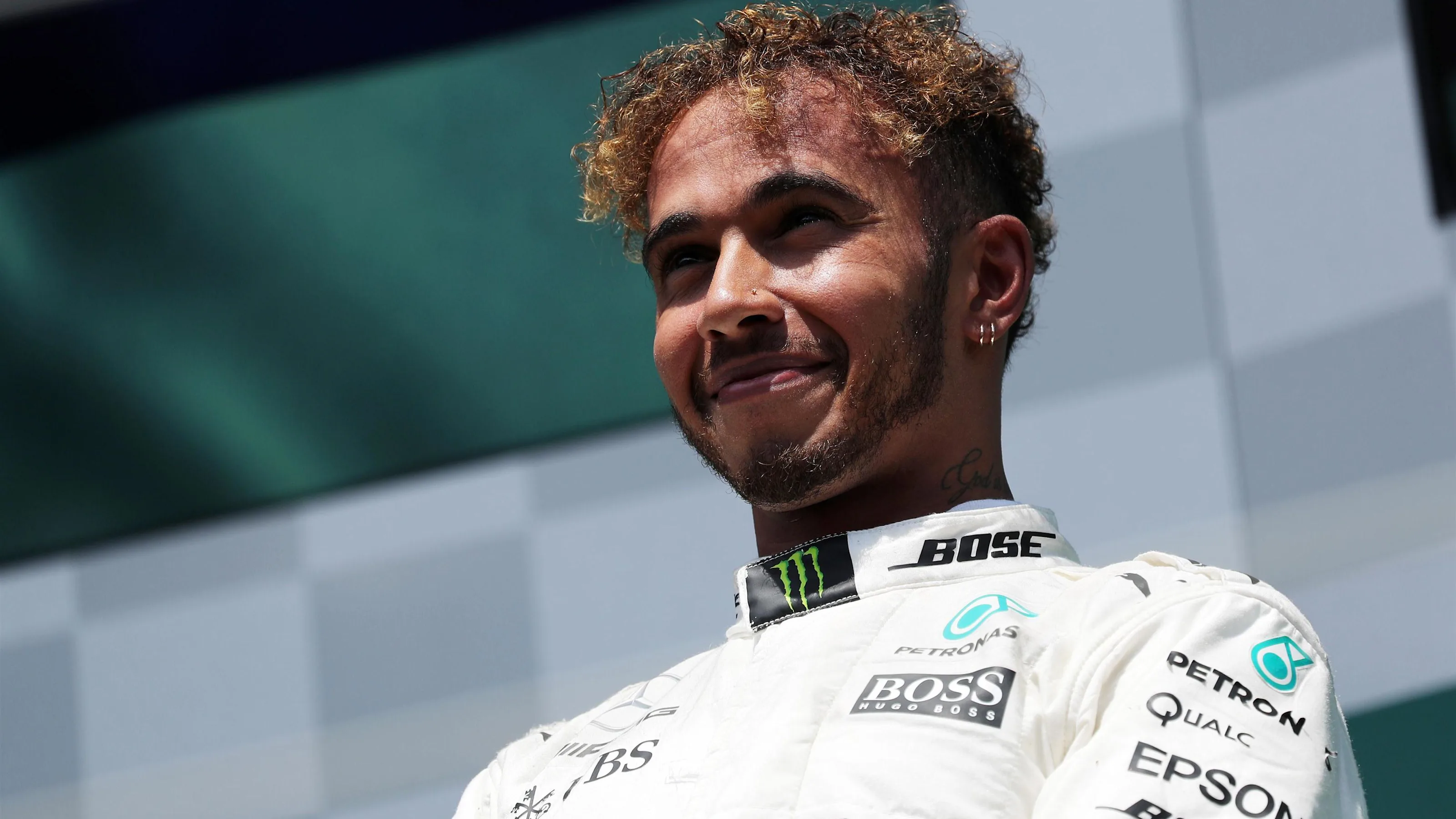 Race winner Lewis Hamilton (GBR) Mercedes AMG F1 celebrates  on the podium at Formula One World
