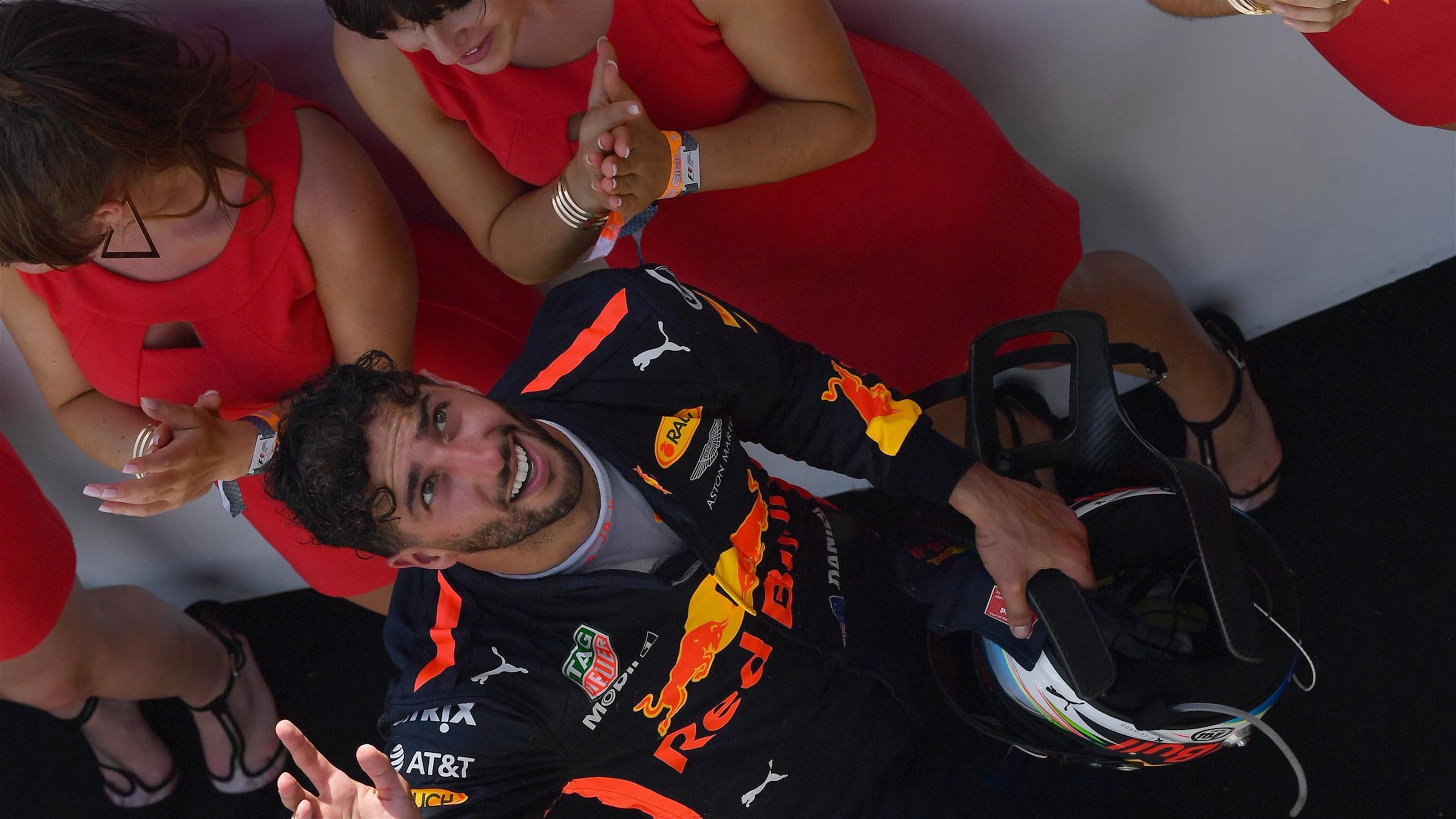 Daniel Ricciardo (AUS) Red Bull Racing on the podium at Formula One World Championship, Rd7,