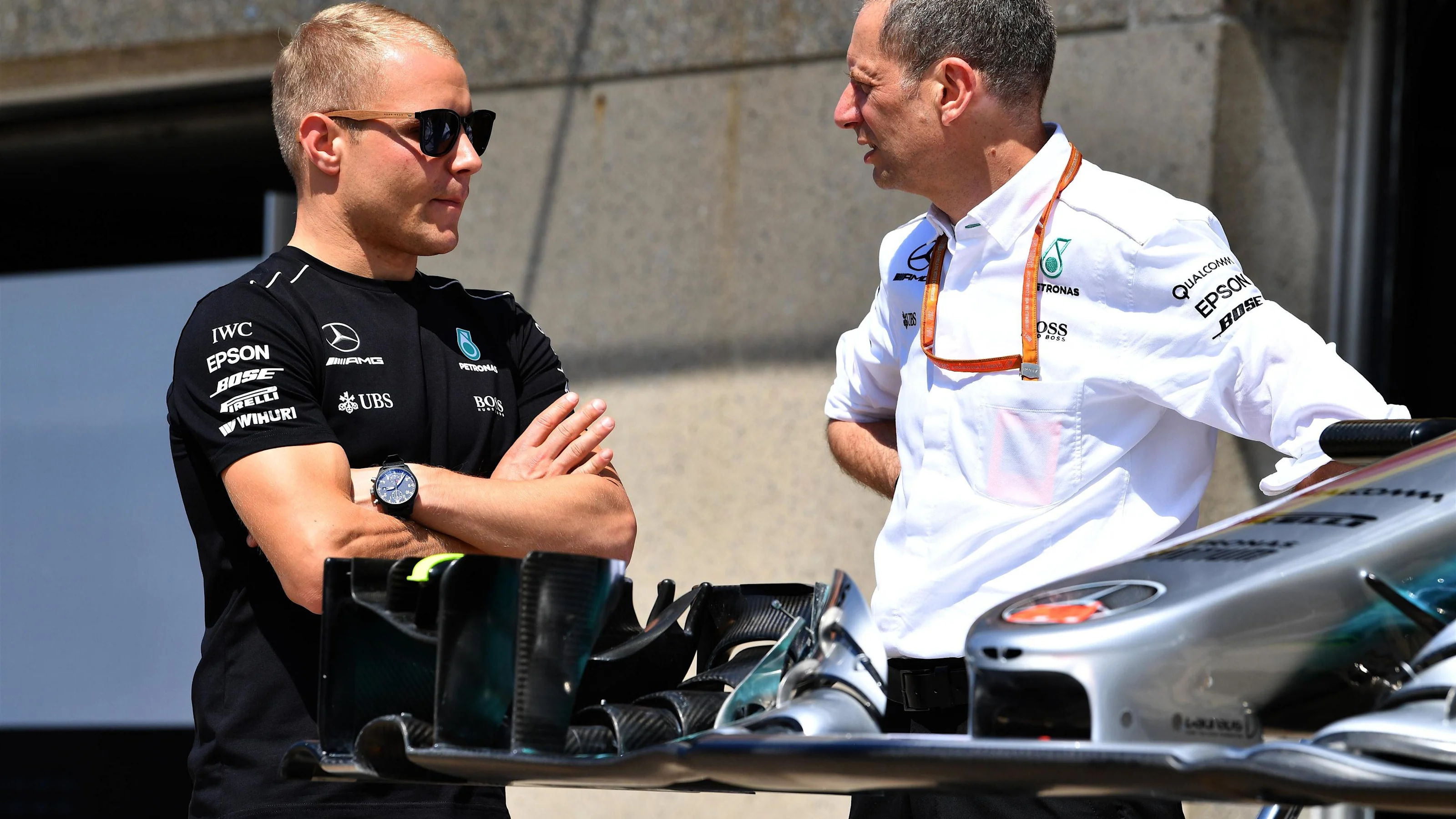 Valtteri Bottas (FIN) Mercedes AMG F1 and Tony Ross (GBR) Mercedes AMG F1 Race Engineer at Formula