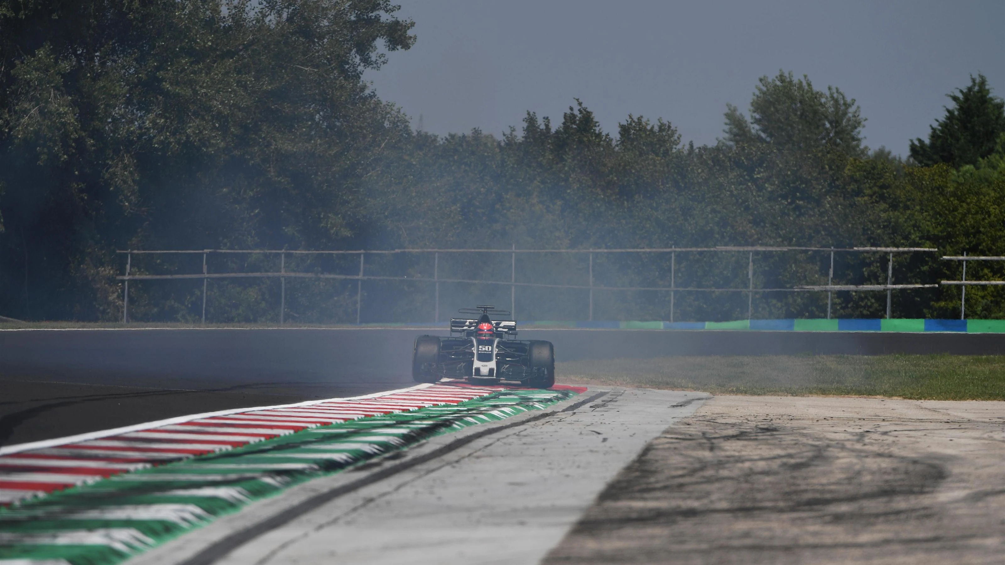 Santino Ferrucci (USA) Haas VF-17 spins at Formula One Testing, Day One, Hungaroring, Hungary,