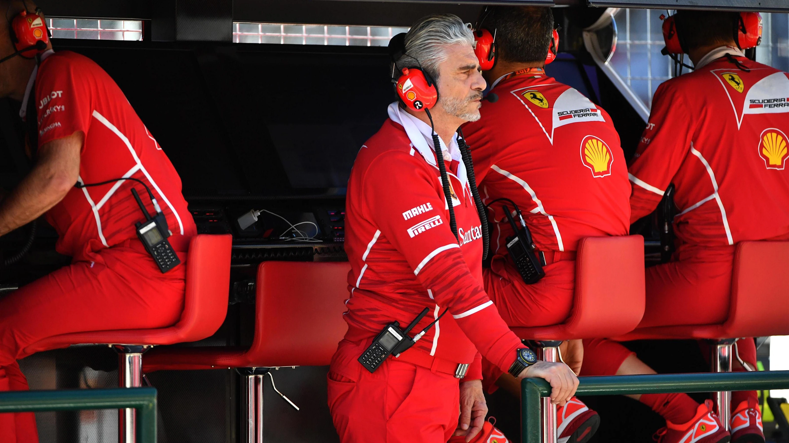 Maurizio Arrivabene (ITA) Ferrari Team Principal on the pitwall gantry at Formula One World