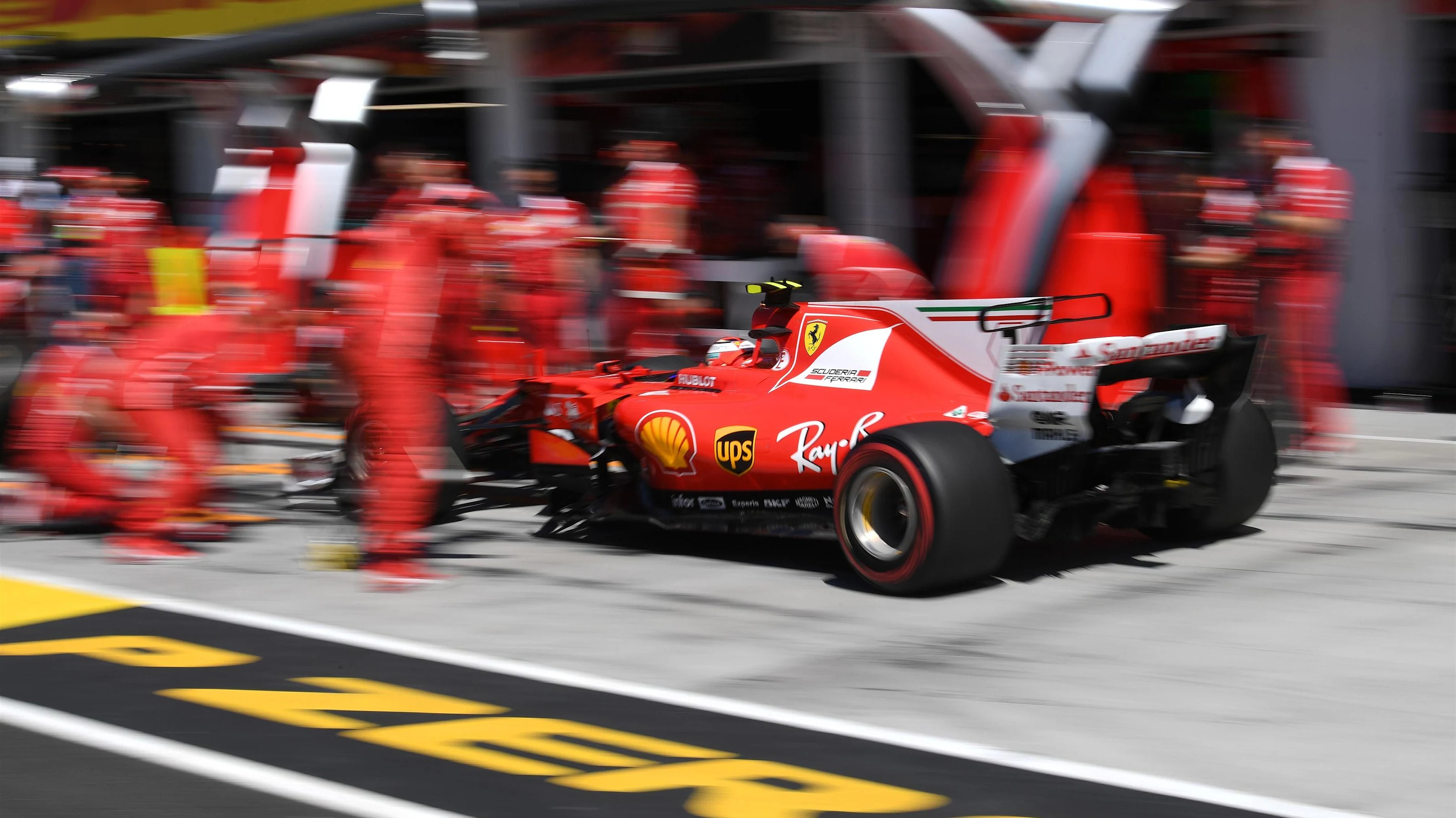 Kimi Raikkonen (FIN) Ferrari SF70-H pit stop at Formula One World Championship, Rd11, Hungarian