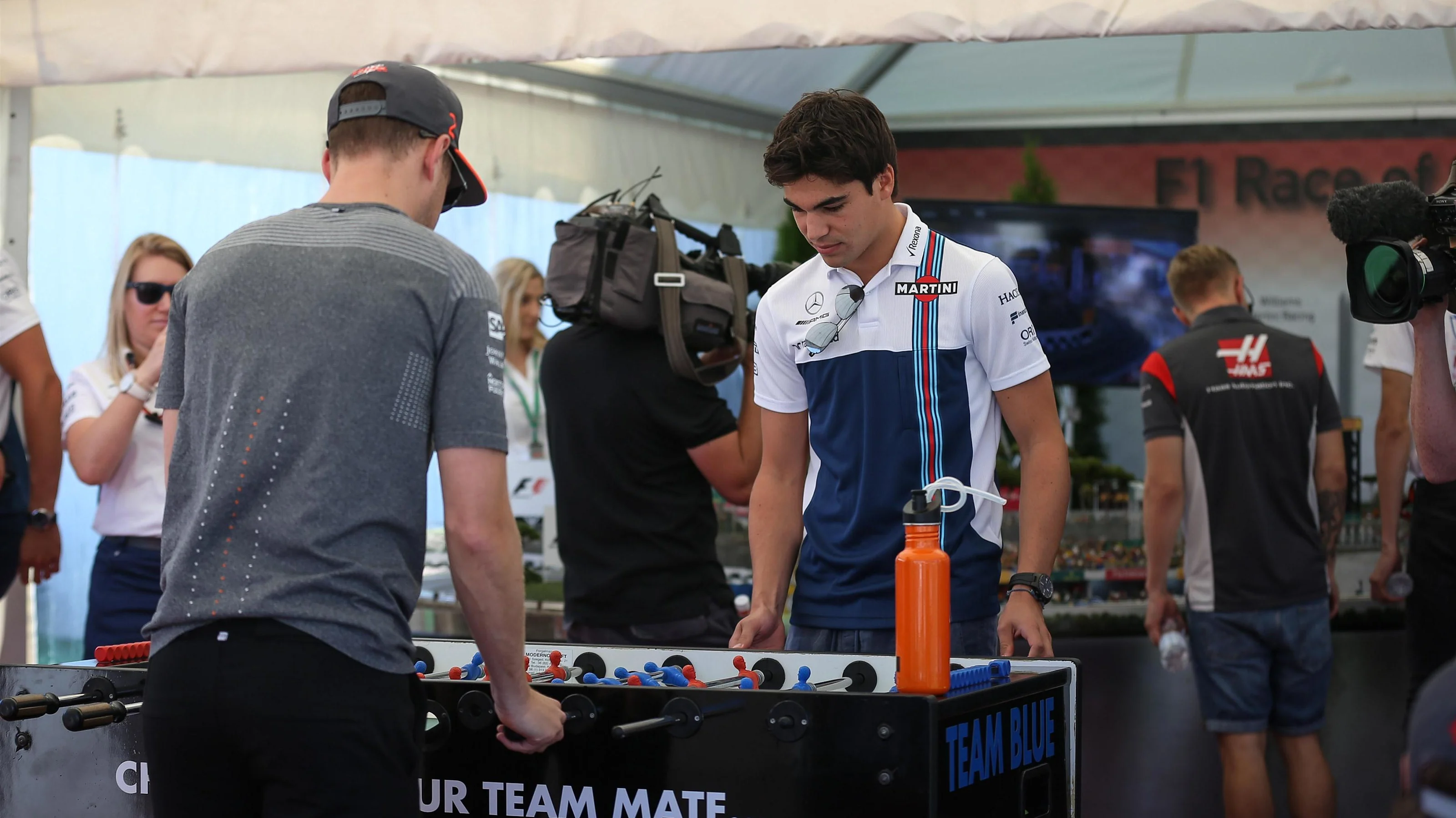 Stoffel Vandoorne (BEL) McLaren and Lance Stroll (CDN) Williams play Table Football / Foosball at