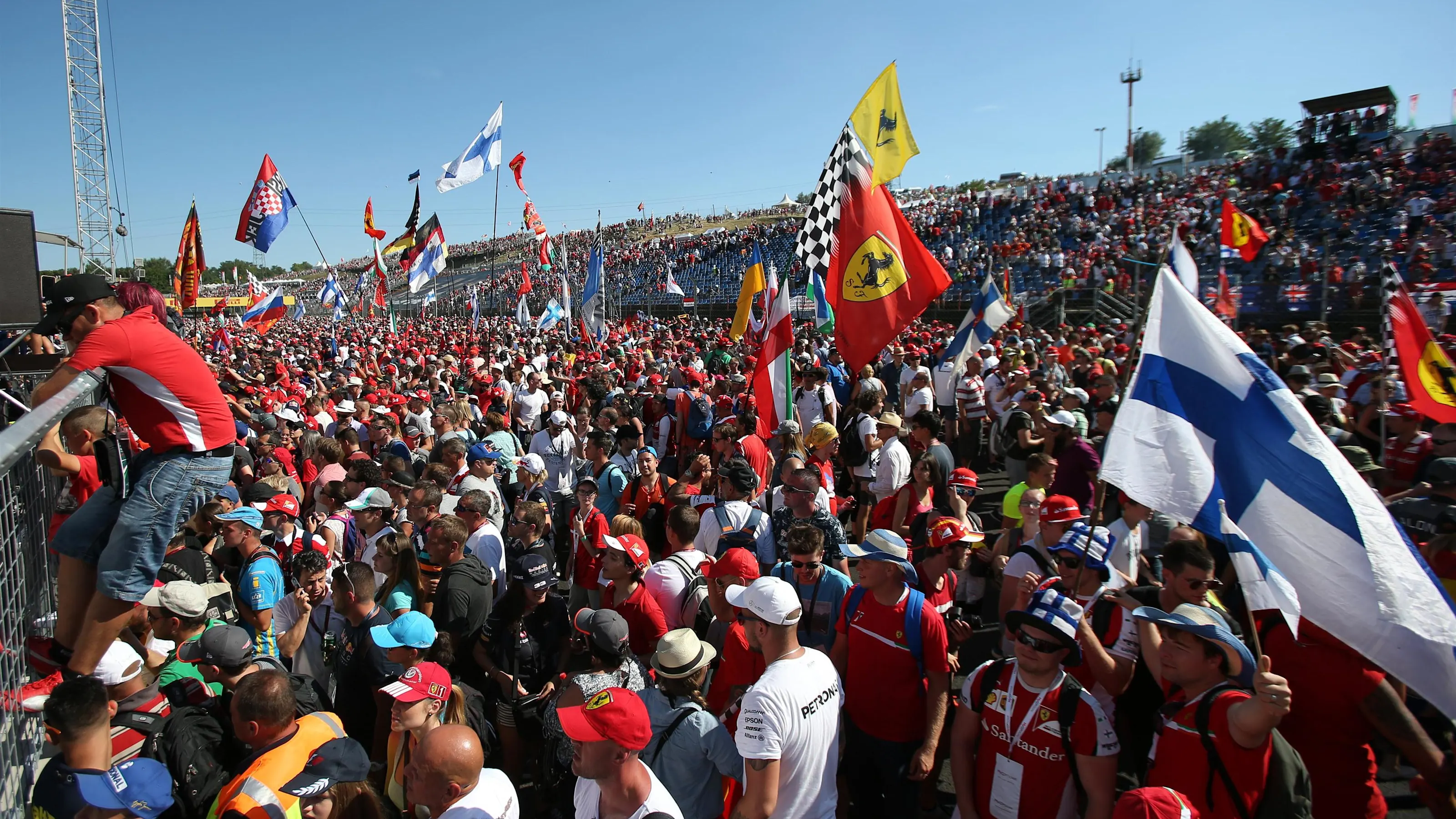 Ferrari Fans and flags at the podium celebrations at Formula One World Championship, Rd11,