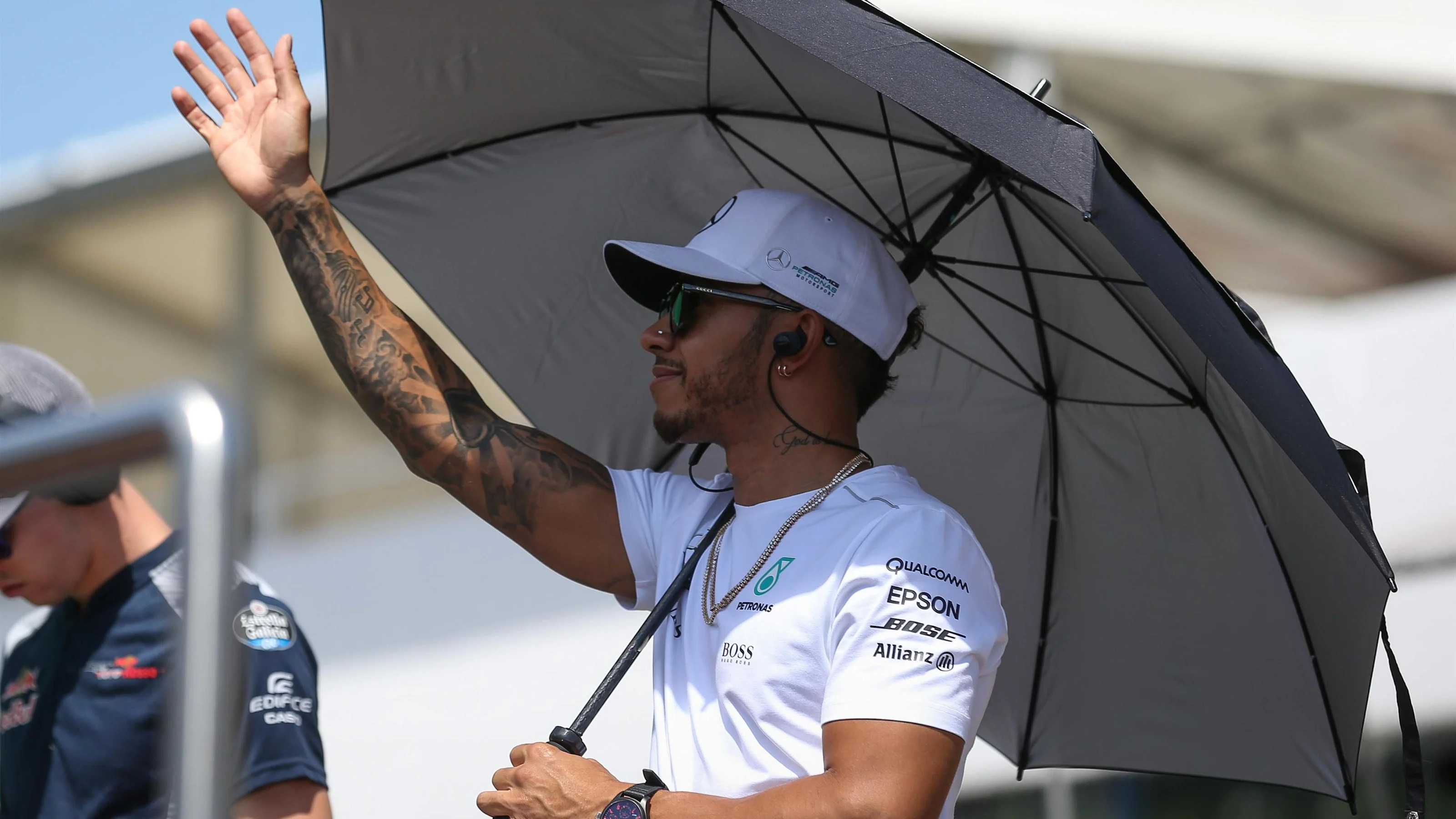 Lewis Hamilton (GBR) Mercedes AMG F1 on the drivers parade at Formula One World Championship, Rd11,
