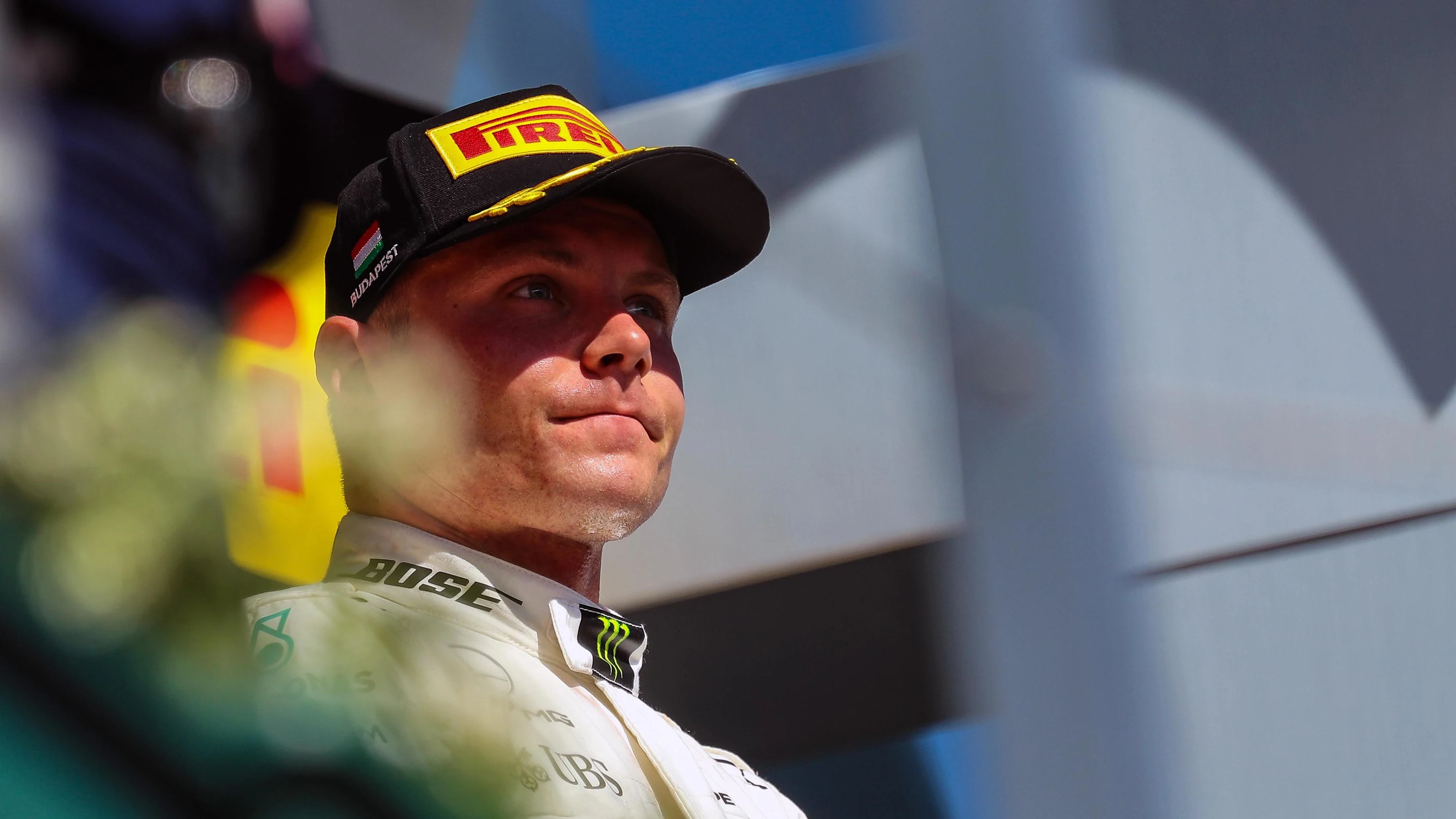 Third placed Valtteri Bottas (FIN) Mercedes AMG F1 celebrates on the podium at Formula One World