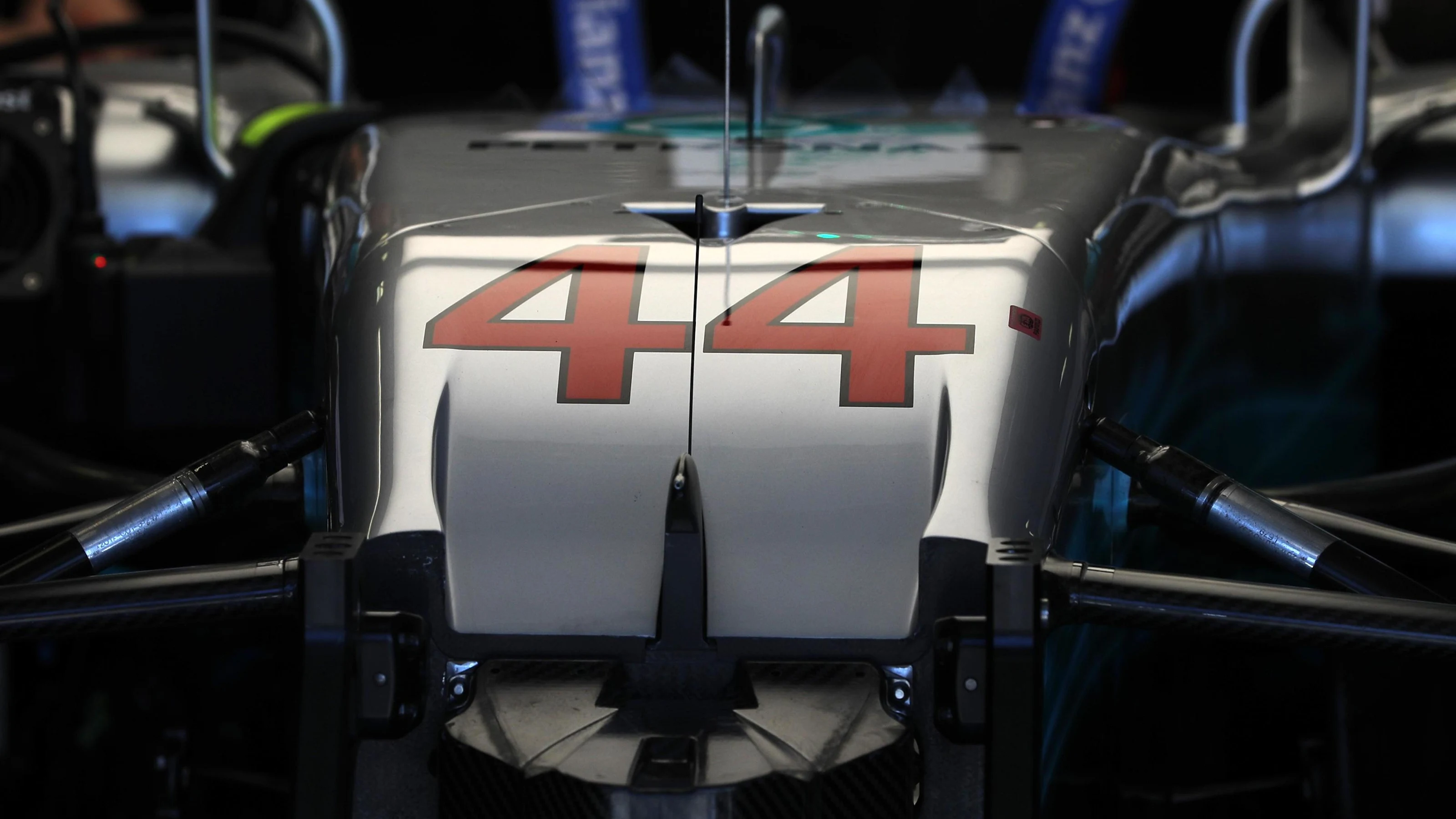 Car of Lewis Hamilton (GBR) Mercedes-Benz F1 W08 Hybrid in the garage at Formula One World