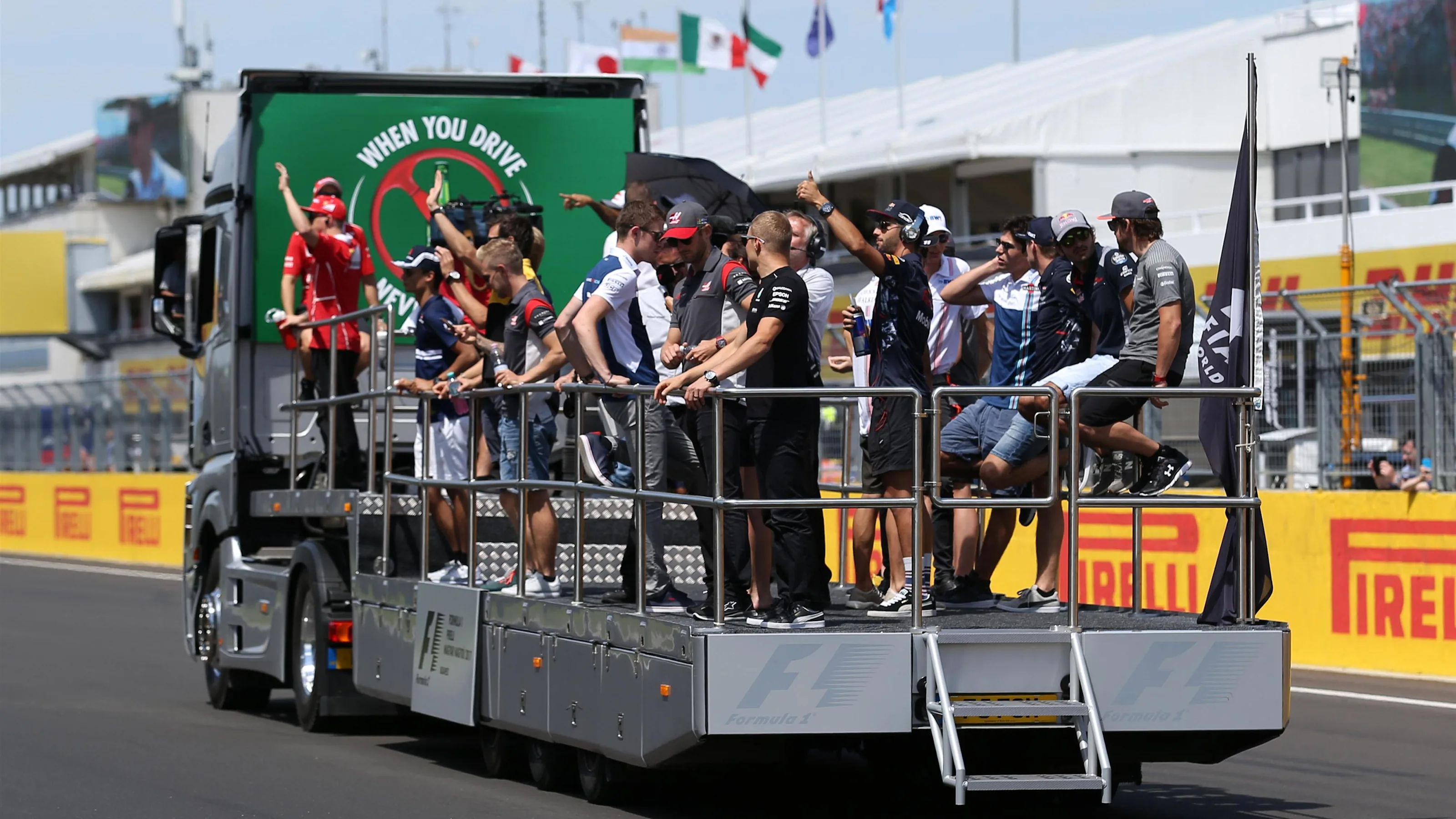 Drivers parade at Formula One World Championship, Rd11, Hungarian Grand Prix, Race, Hungaroring,