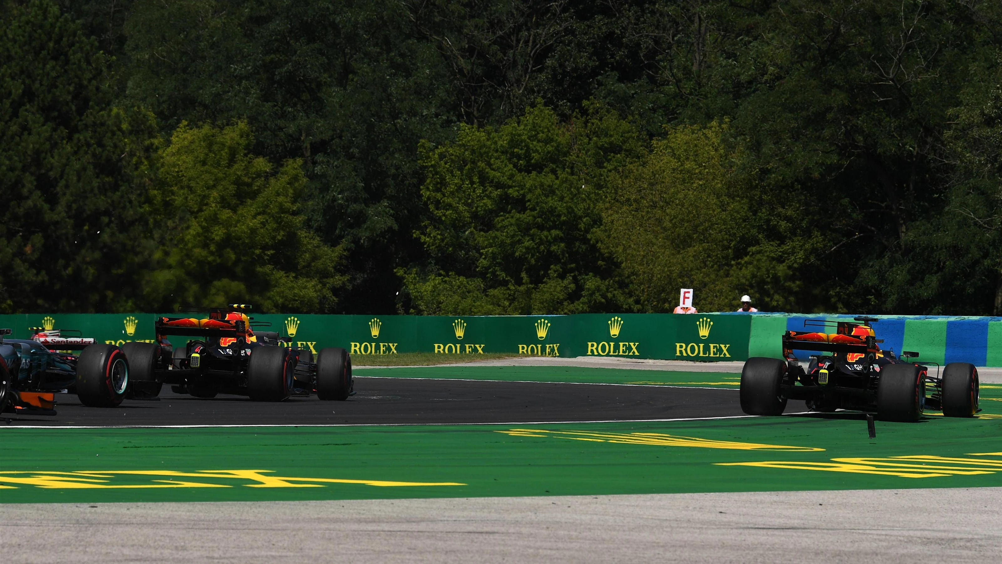 Max Verstappen (NED) Red Bull Racing RB13 and Daniel Ricciardo (AUS) Red Bull Racing RB13 collided