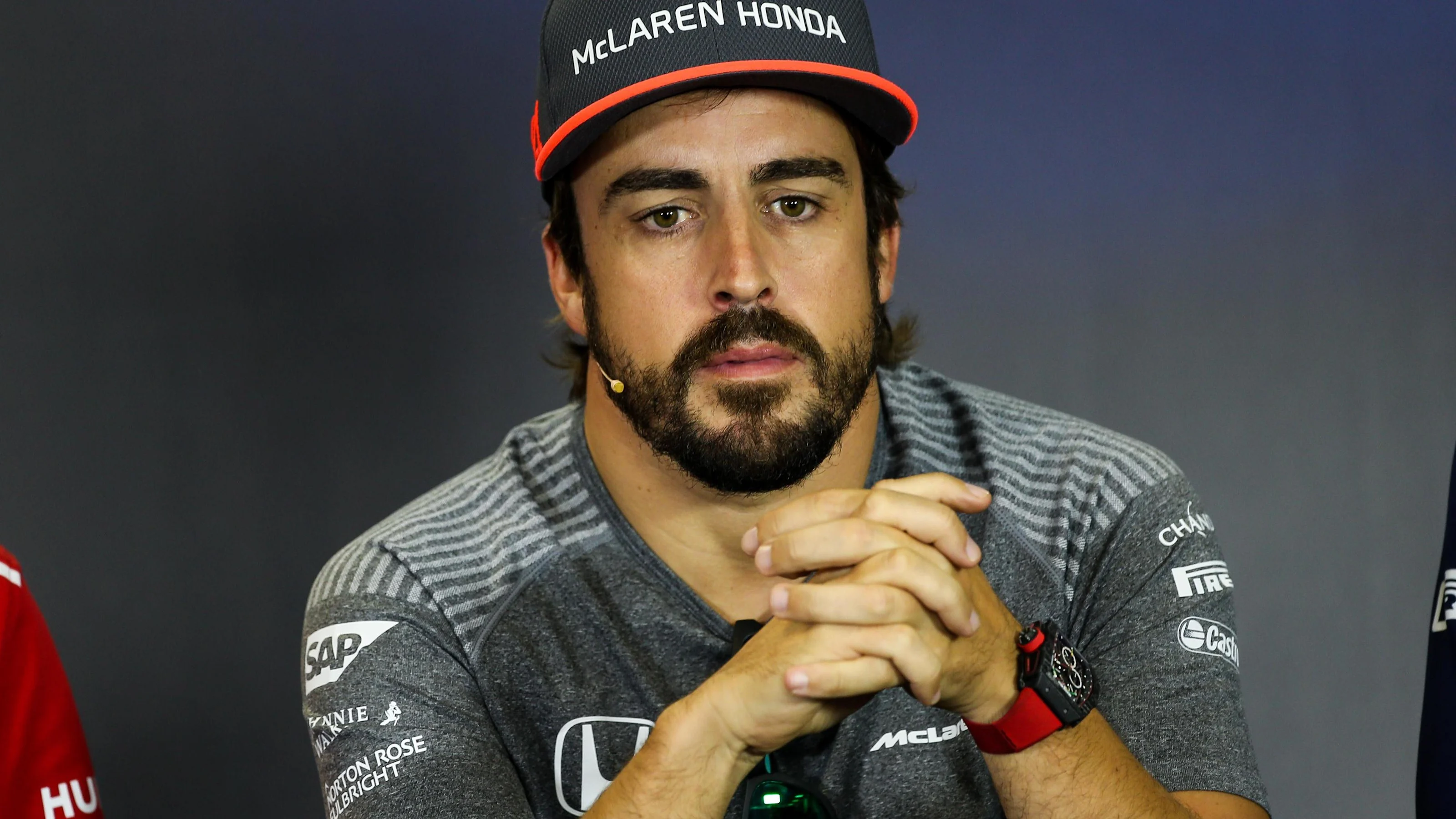 Fernando Alonso (ESP) McLaren in the Press Conference at Formula One World Championship, Rd11,