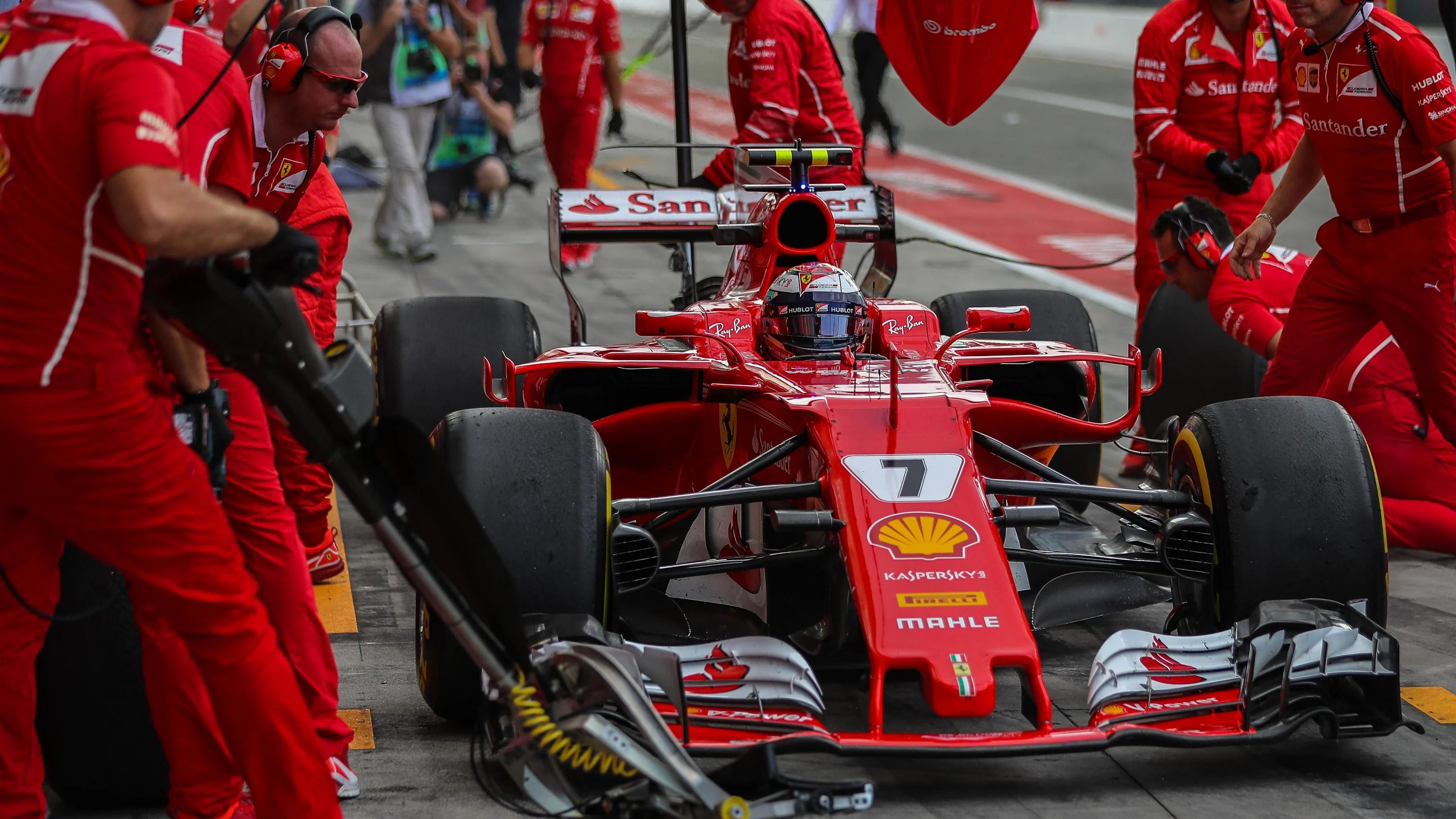 Kimi Raikkonen (FIN) Ferrari SF70-H makes a practice pitstop at Formula One World Championship,