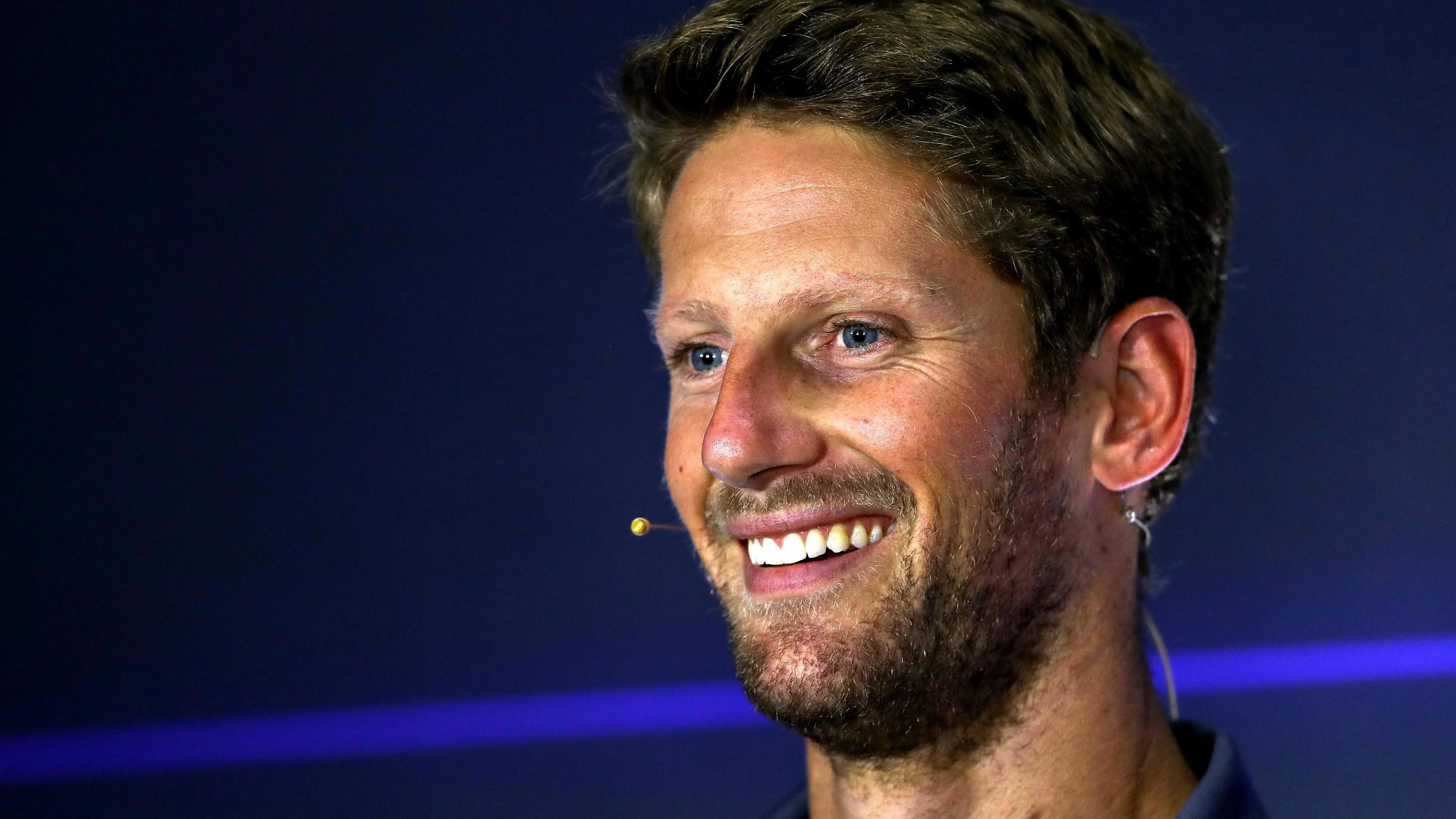 Romain Grosjean (FRA) Haas F1 in the Press Conference at Formula One World Championship, Rd13,