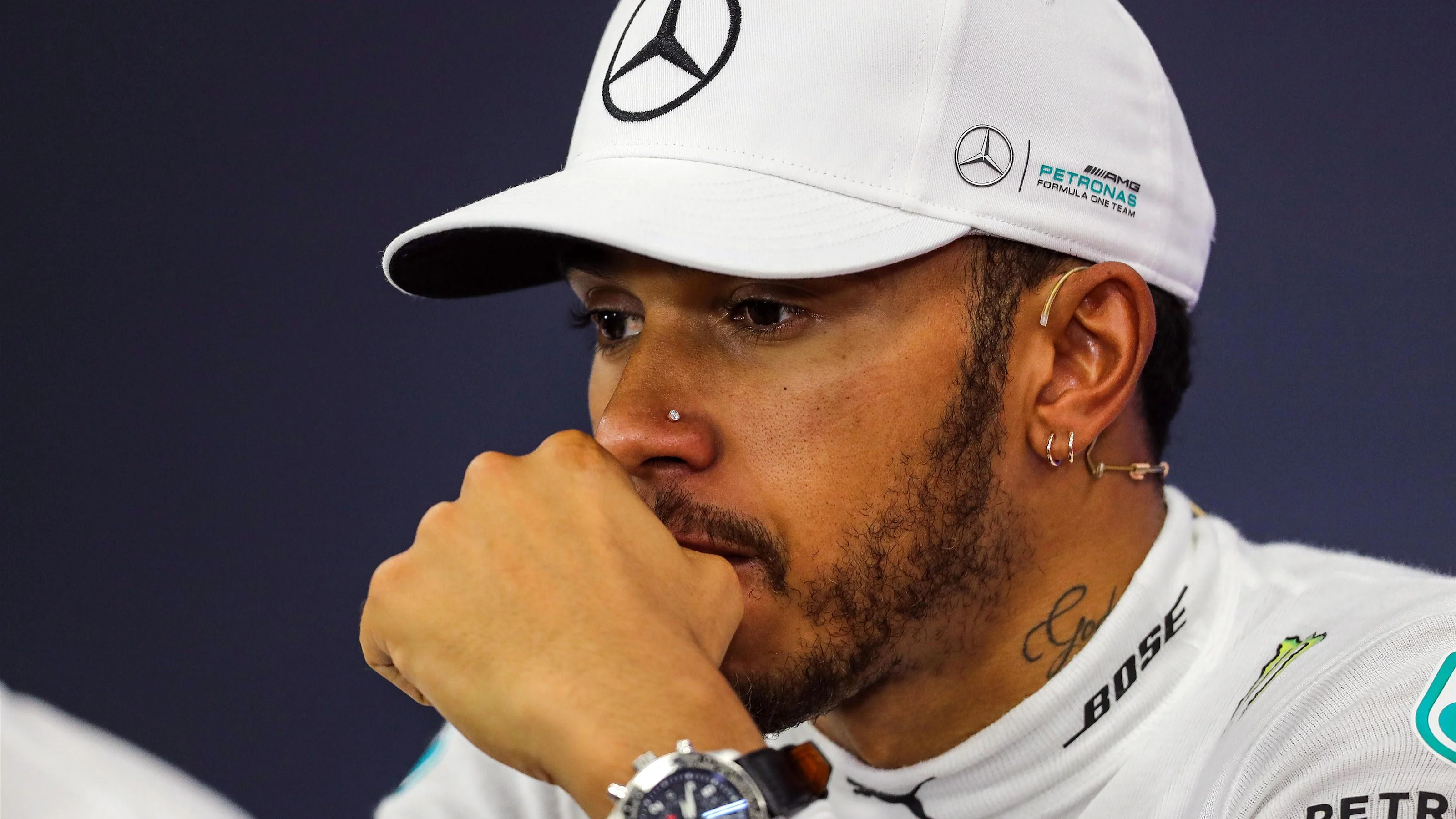 Lewis Hamilton (GBR) Mercedes AMG F1 in the Press Conference at Formula One World Championship,