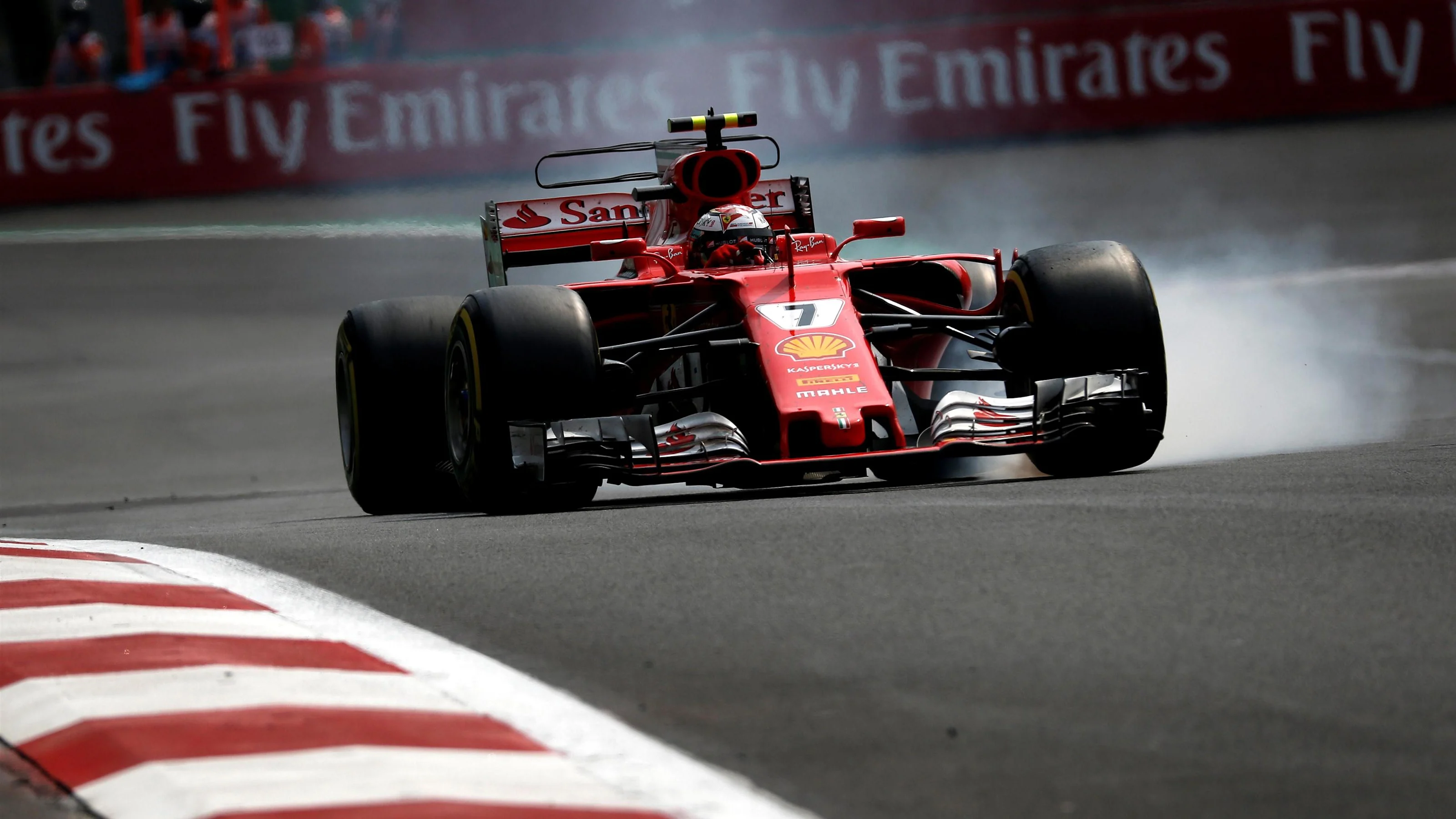 Kimi Raikkonen (FIN) Ferrari SF70-H locks up at Formula One World Championship, Rd18, Mexican Grand