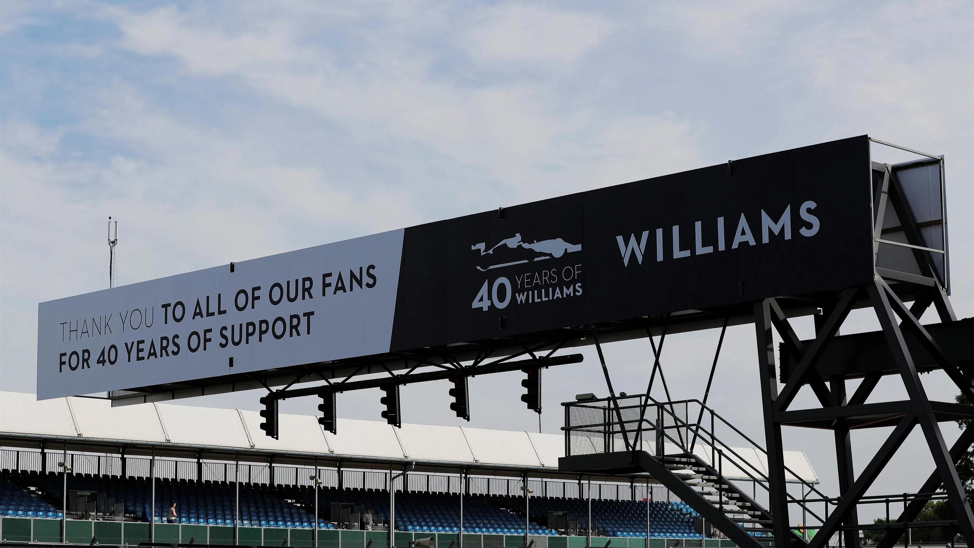 Williams 40th Anniversary event signage at Williams British Grand Prix Preview Day, Silverstone,