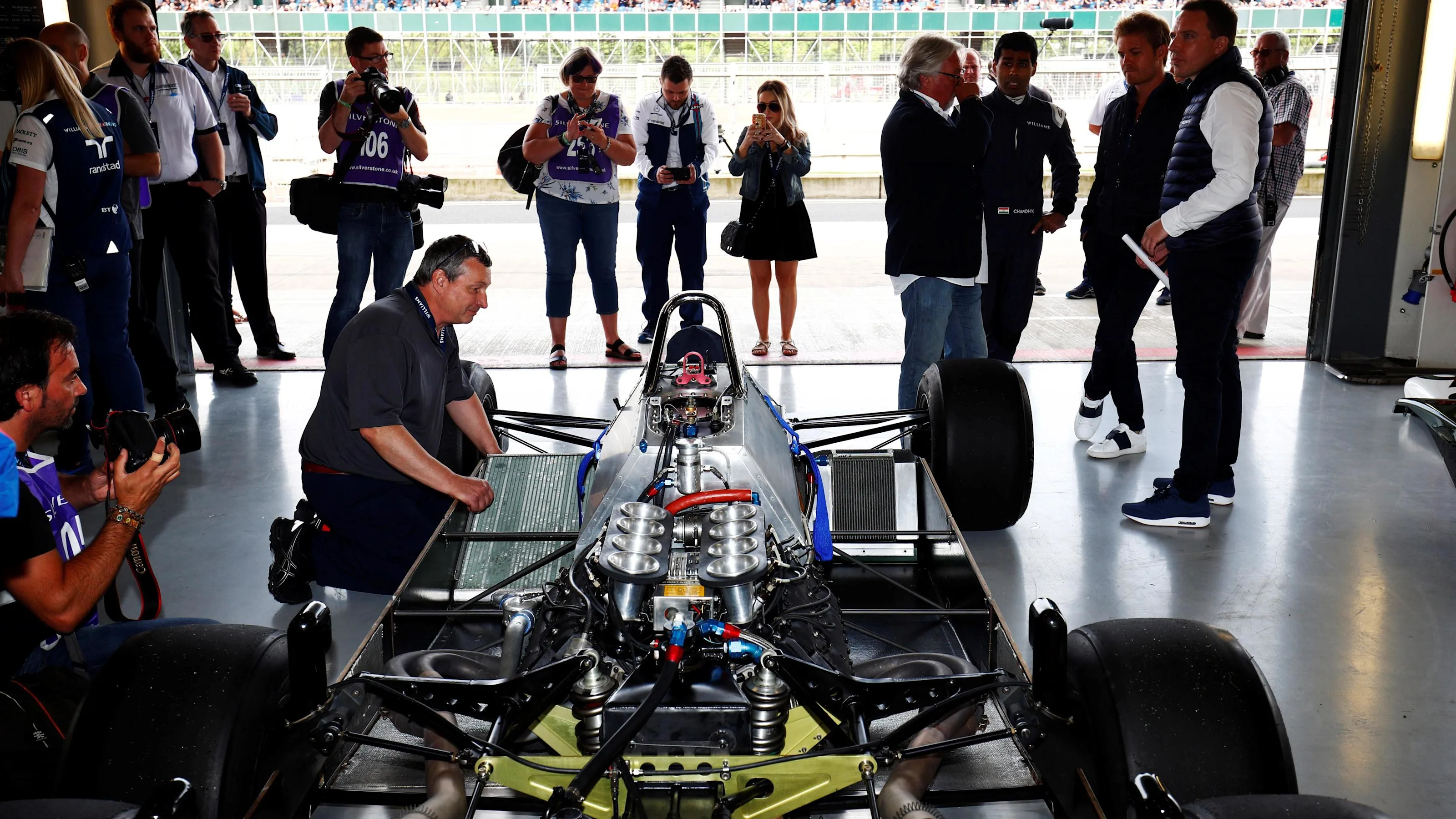 Felipe Massa (BRA) Williams and the six-wheeled Williams FW08B chassis at Williams British Grand