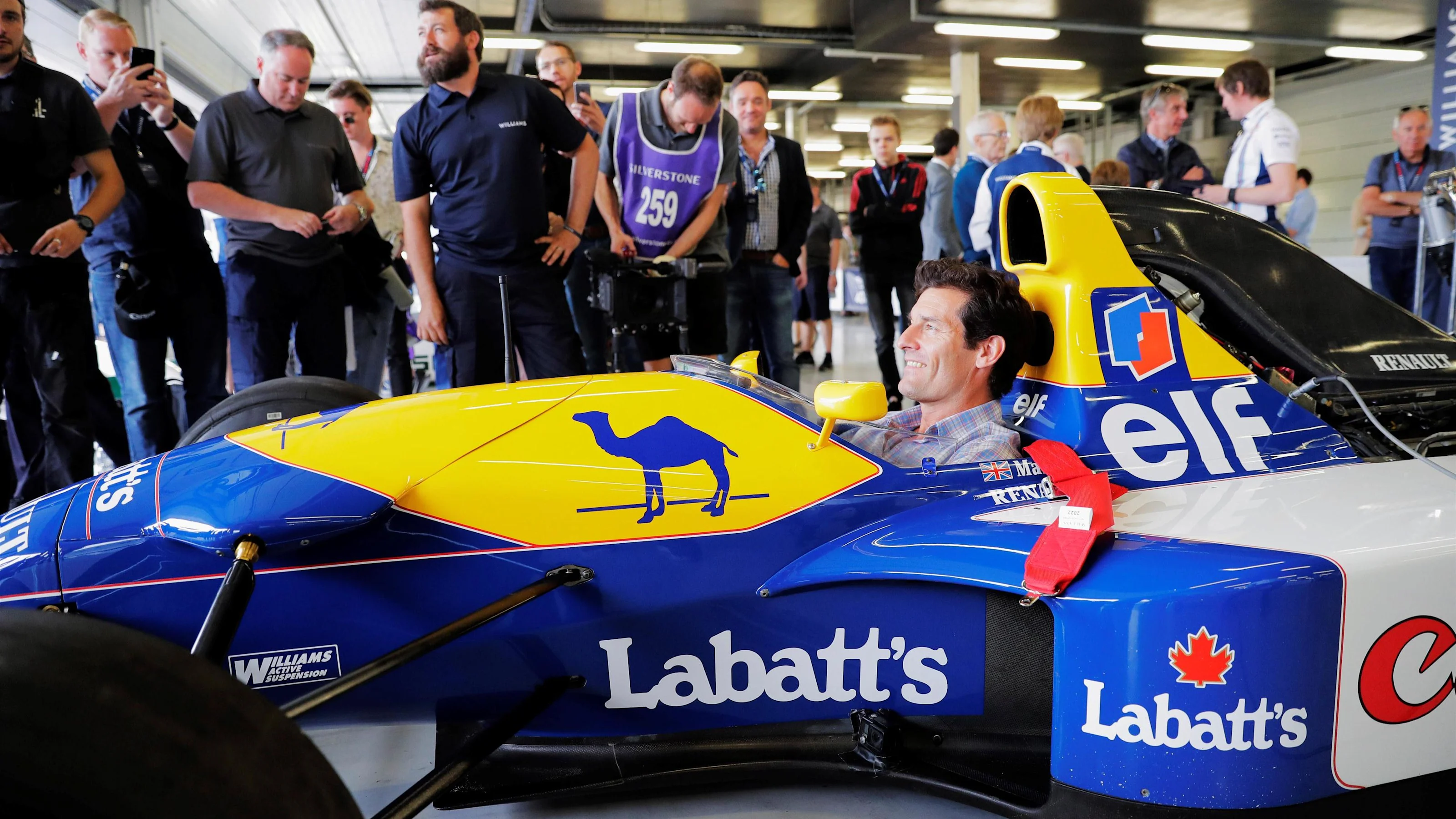 Mark Webber (AUS) sits in the Williams Renault FW14B at Williams British Grand Prix Preview Day,