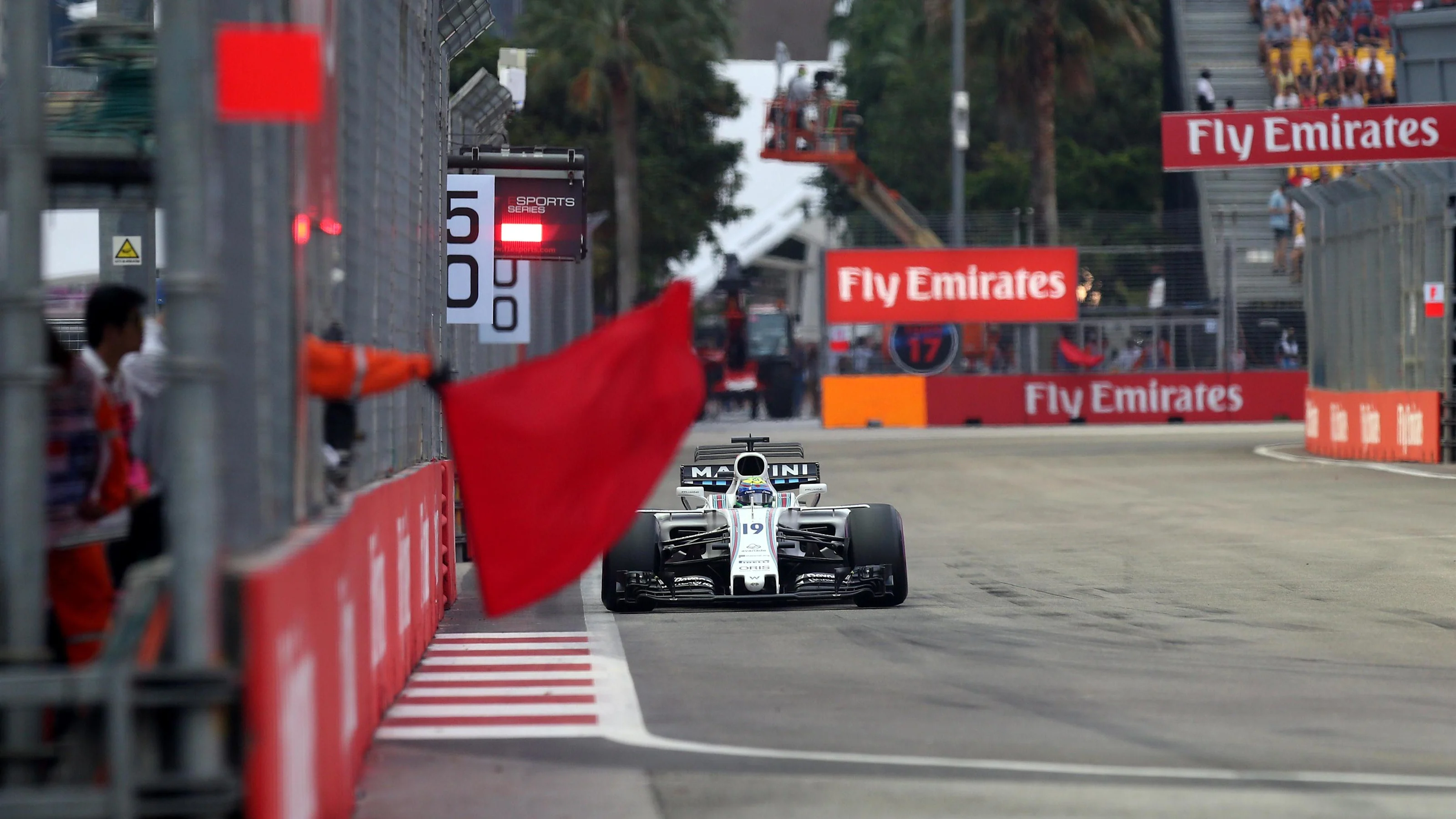 Felipe Massa (BRA) Williams FW40 and Marshal waves a red flag at Formula One World Championship,