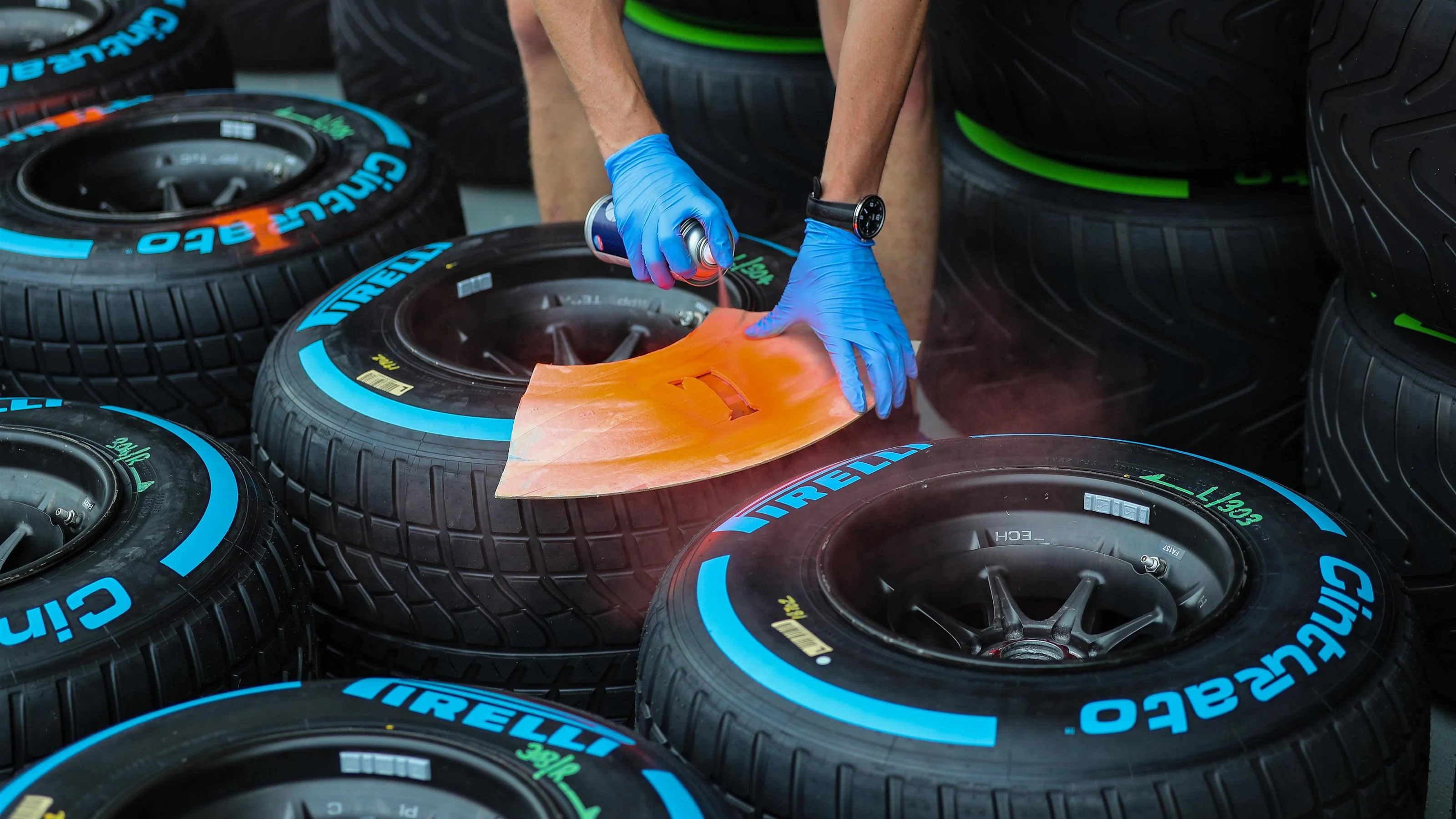 Pirelli tyres are marked at Formula One World Championship, Rd13, Italian Grand Prix, Preparations,