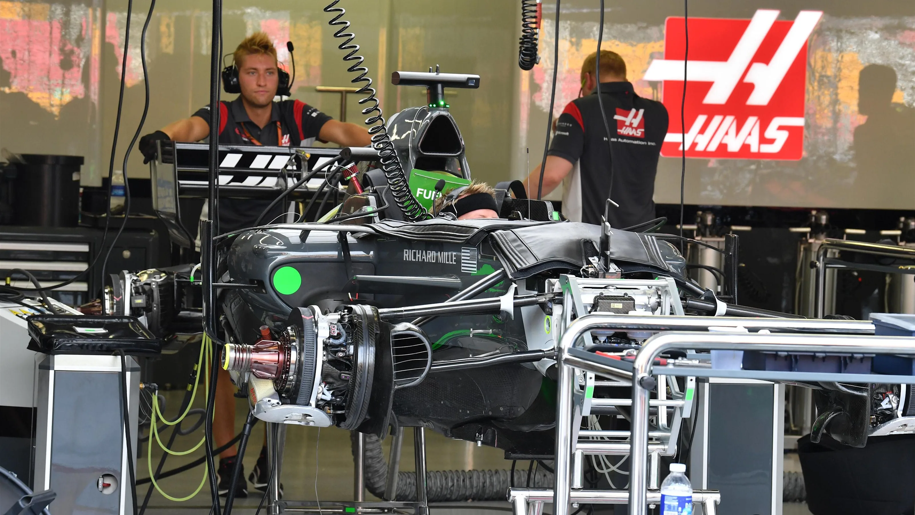Haas VF-17 in the garage at Formula One World Championship, Rd14, Singapore Grand Prix,