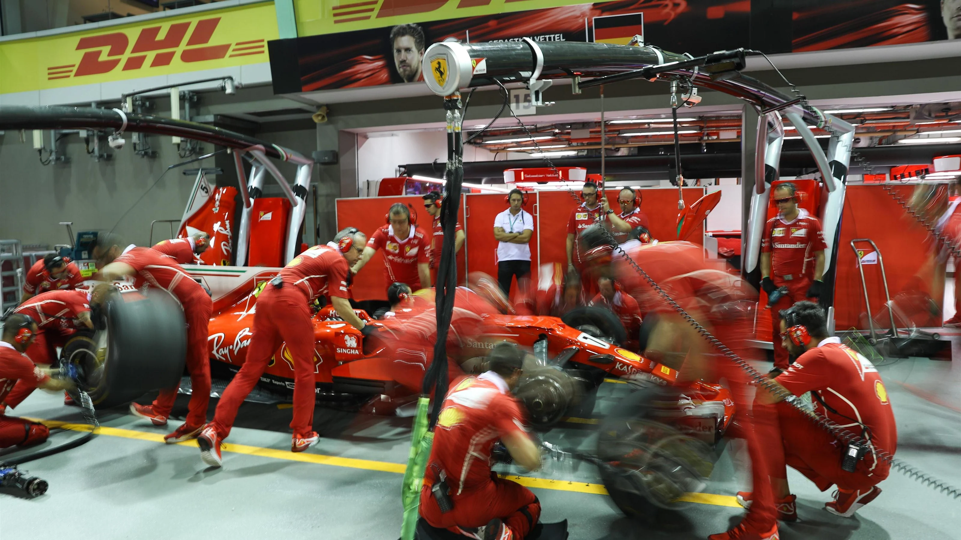Ferrari practice pit stops at Formula One World Championship, Rd14, Singapore Grand Prix,