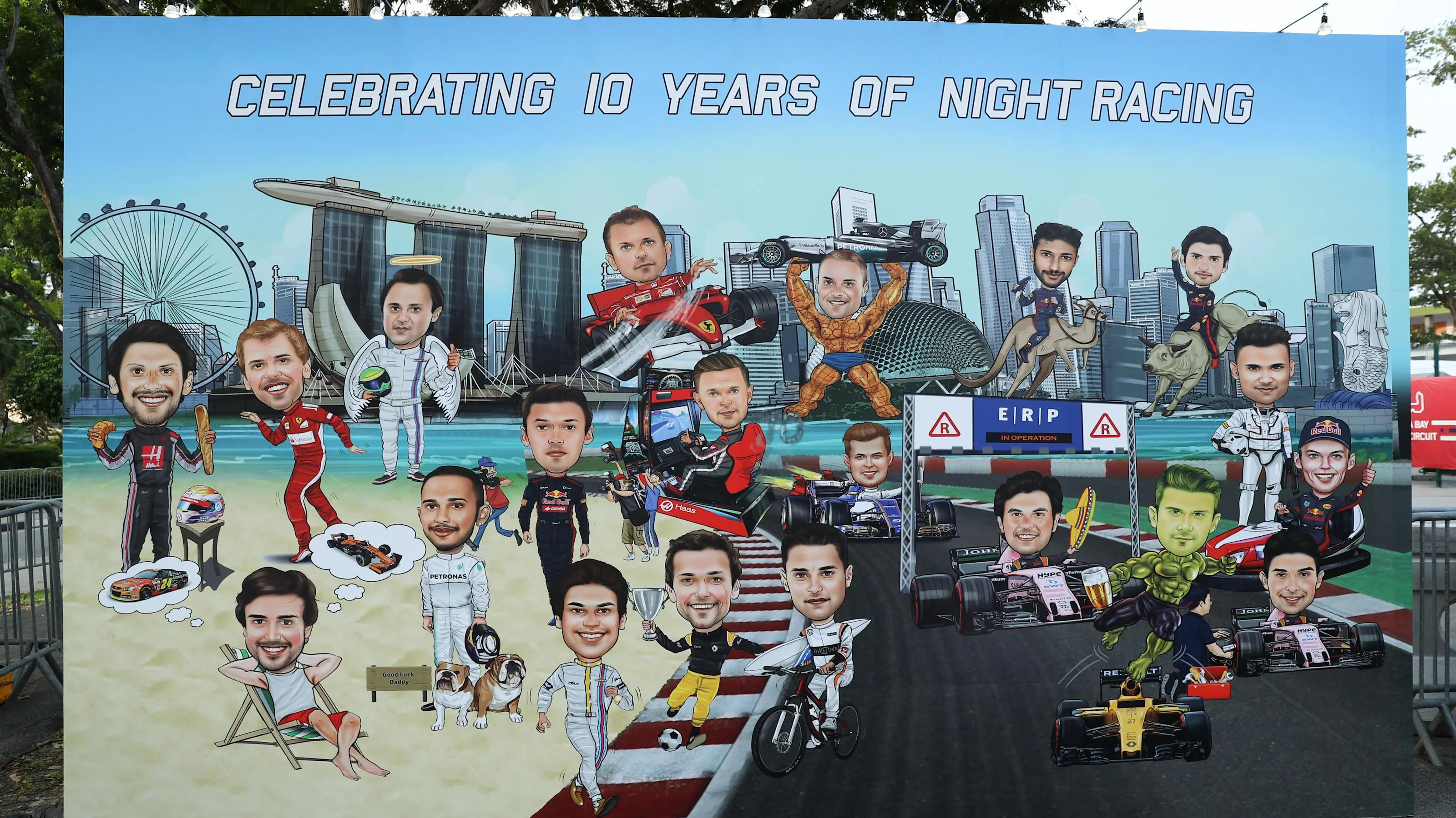 Mural at Formula One World Championship, Rd14, Singapore Grand Prix, Preparations, Marina Bay