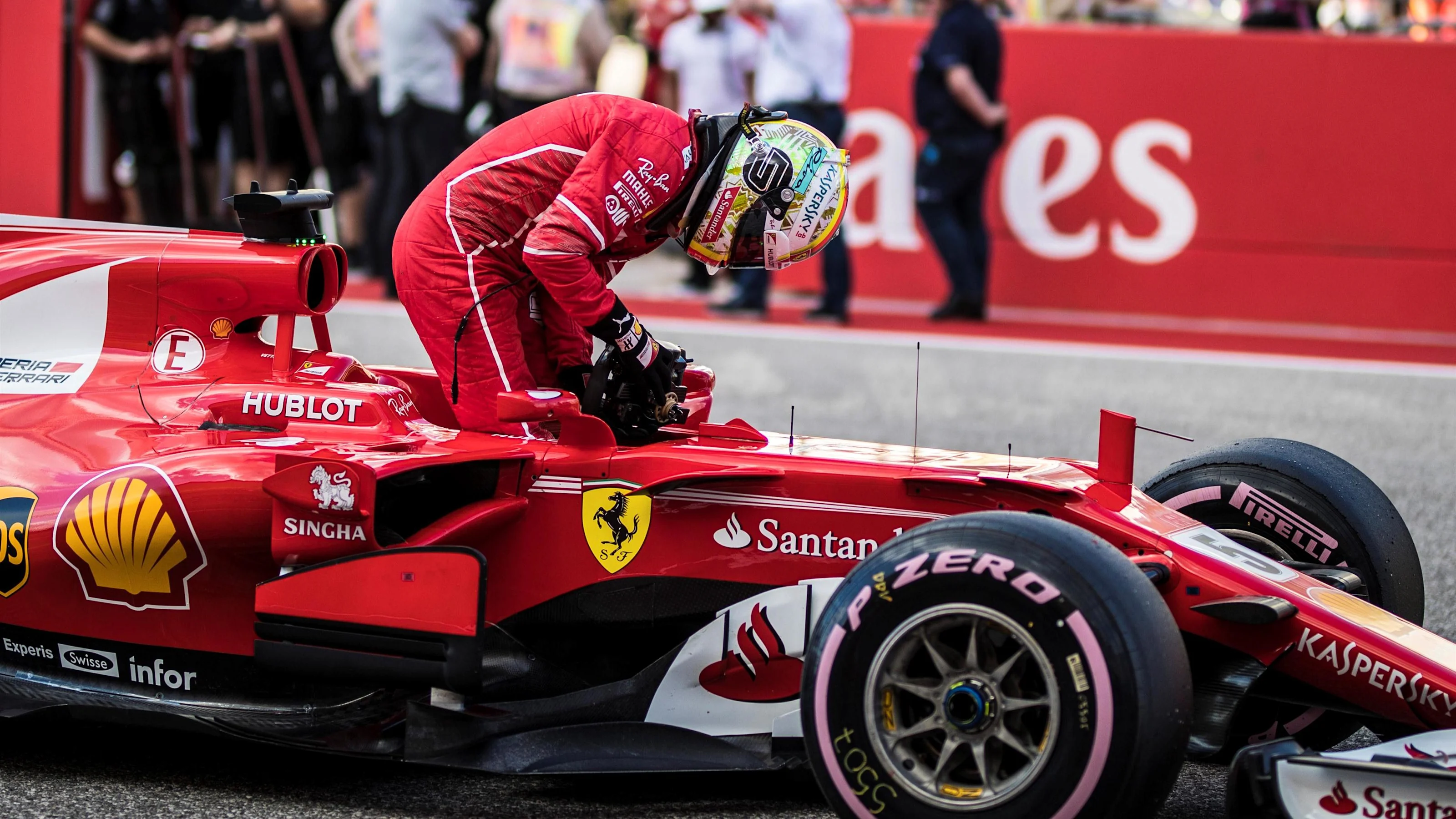 Sebastian Vettel (GER) Ferrari SF70-H in parc ferme at Formula One World Championship, Rd17, United