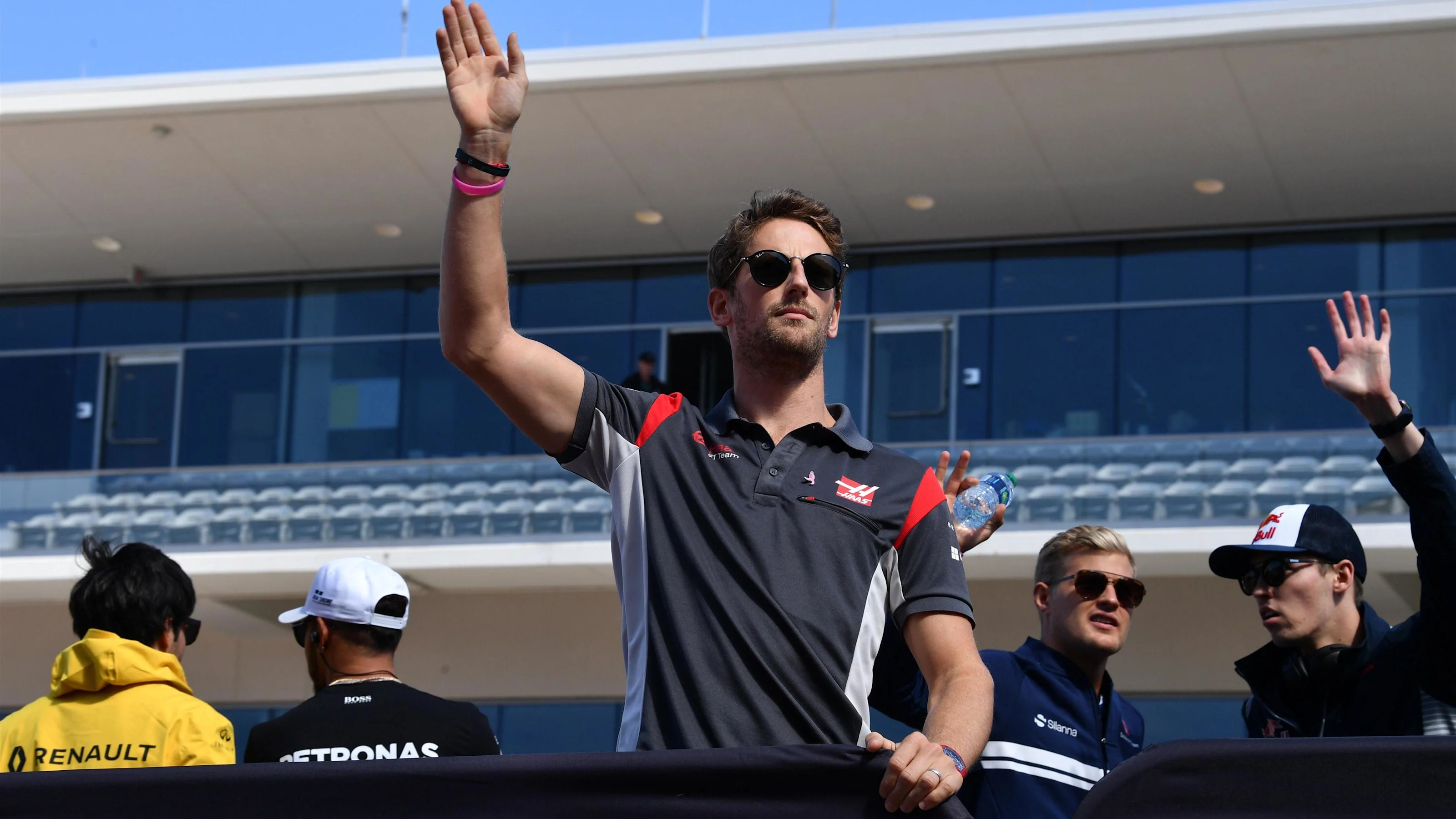 Romain Grosjean (FRA) Haas F1 on the drivers parade at Formula One World Championship, Rd17, United
