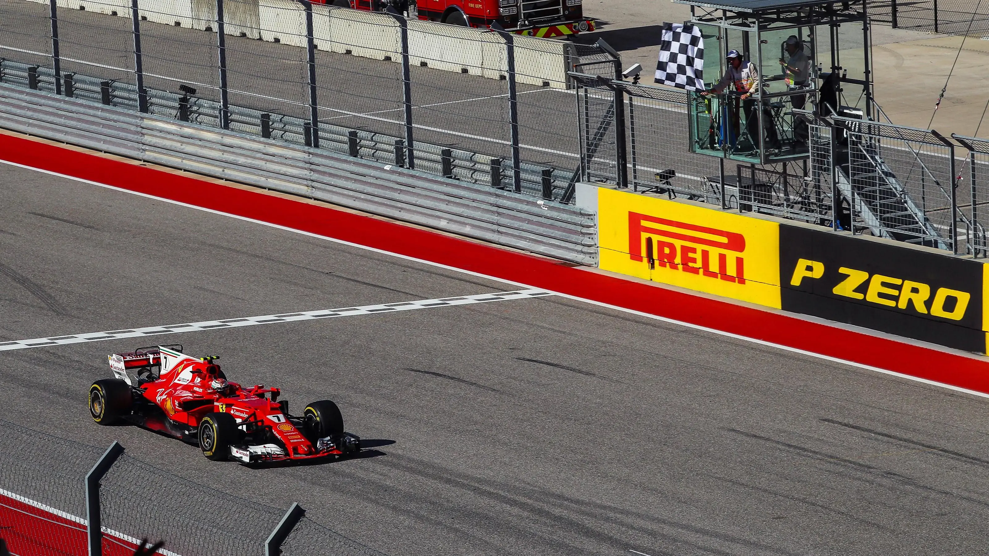 Kimi Raikkonen (FIN) Ferrari SF70-H crosses the line at Formula One World Championship, Rd17,