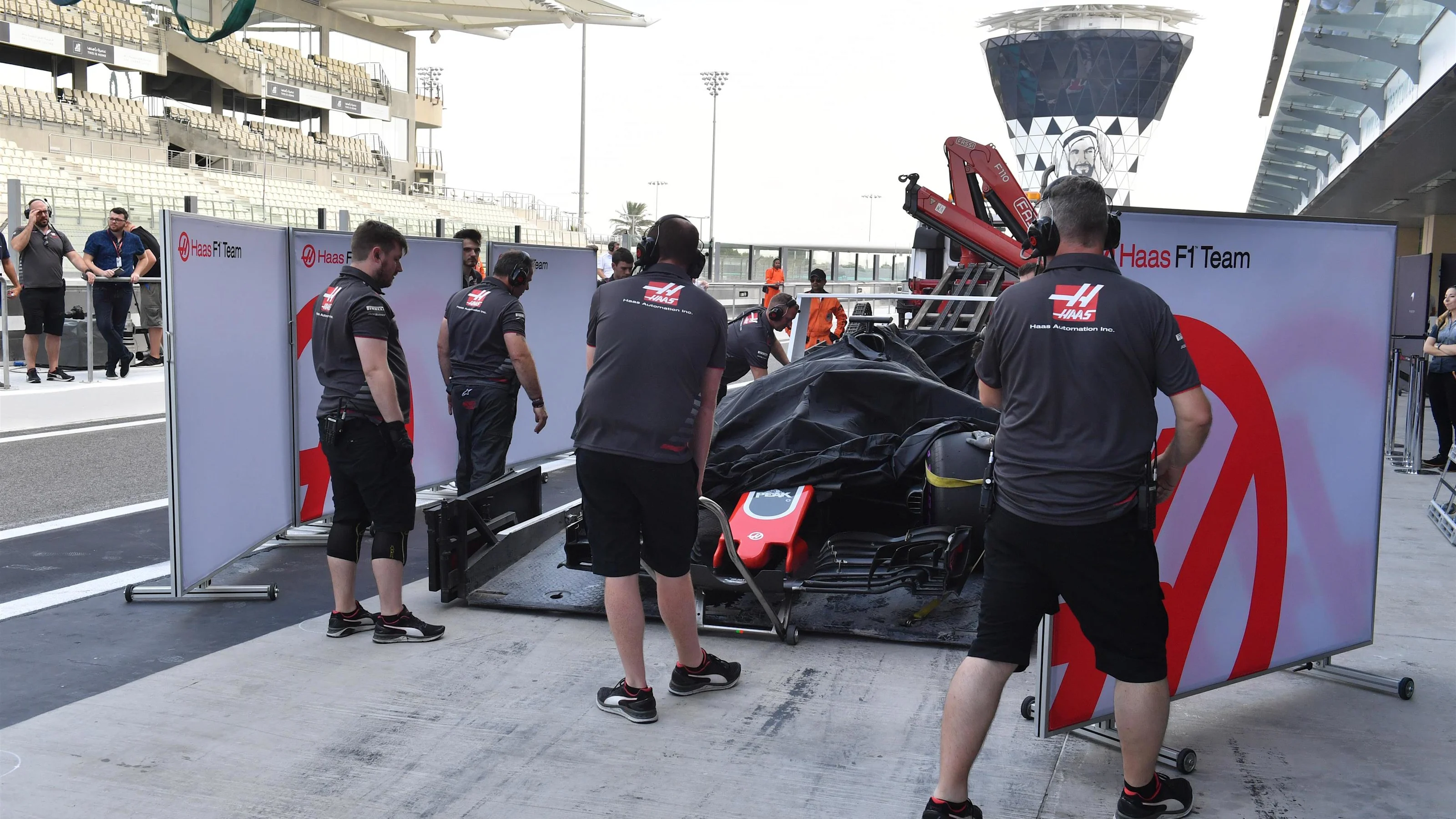 The car of Pietro Fittipaldi, Haas VF-18 is recovered to the pits at Formula One Testing, Day One,