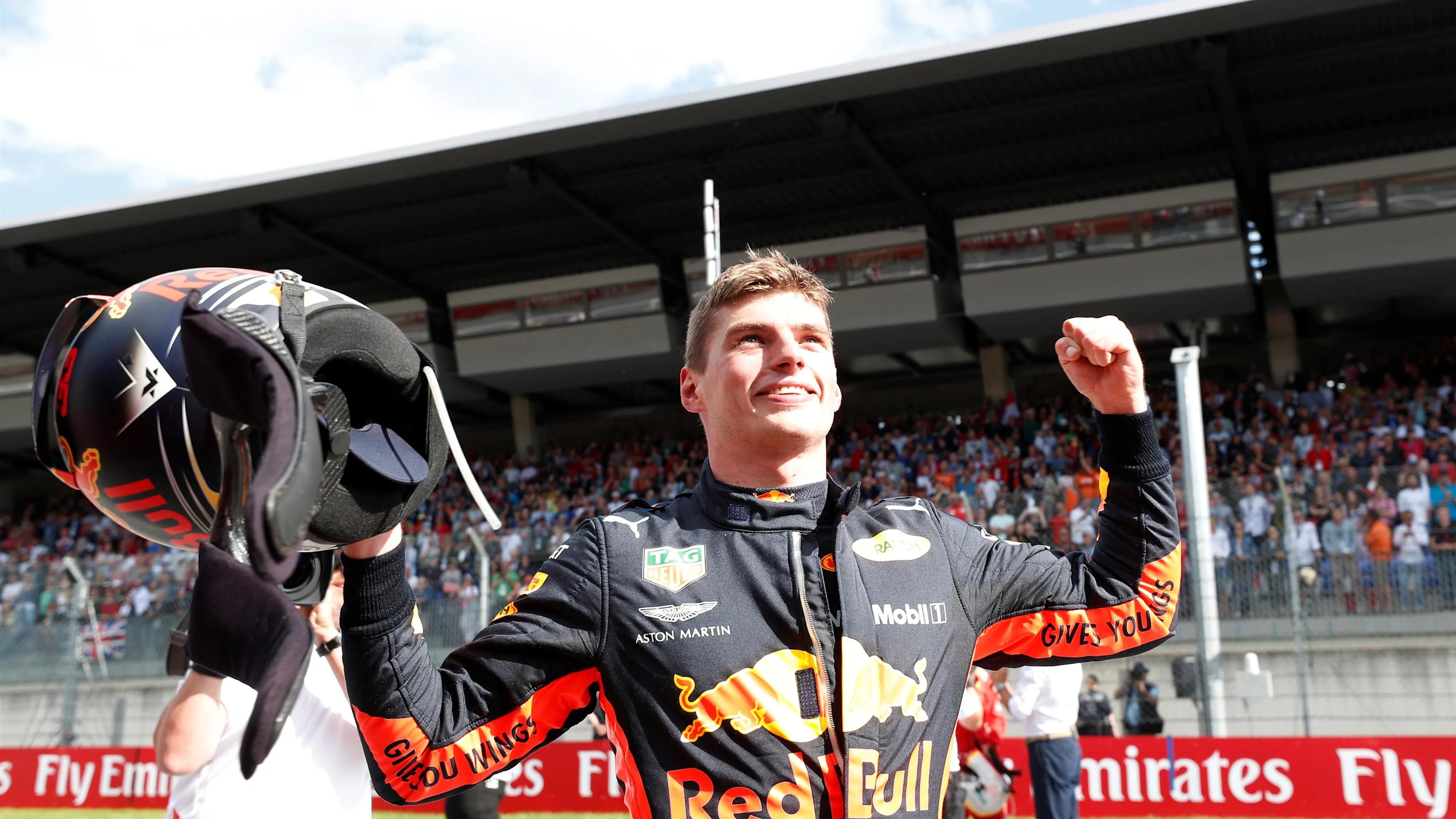 Race winner Max Verstappen (NED) Red Bull Racing celebrates in parc ferme at Formula One World
