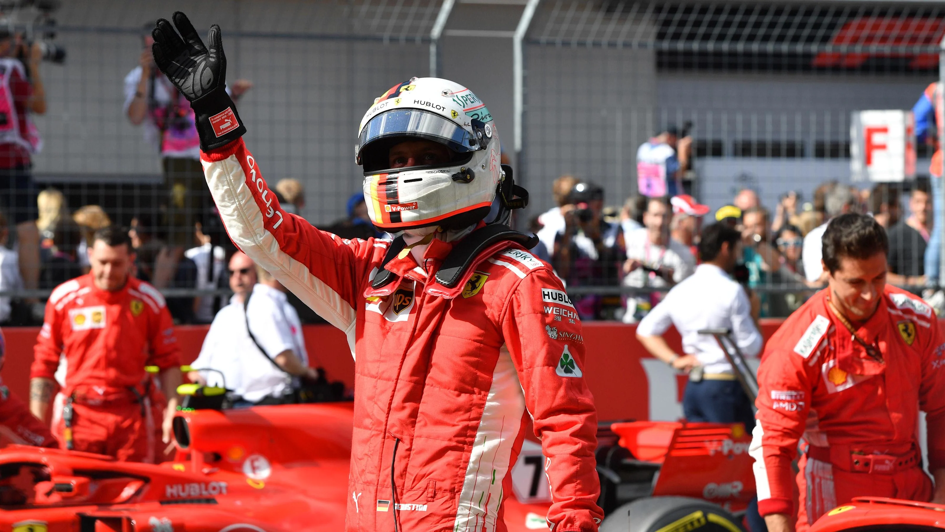 Sebastian Vettel (GER) Ferrari celebrates on the podium at Formula One World Championship, Rd9,