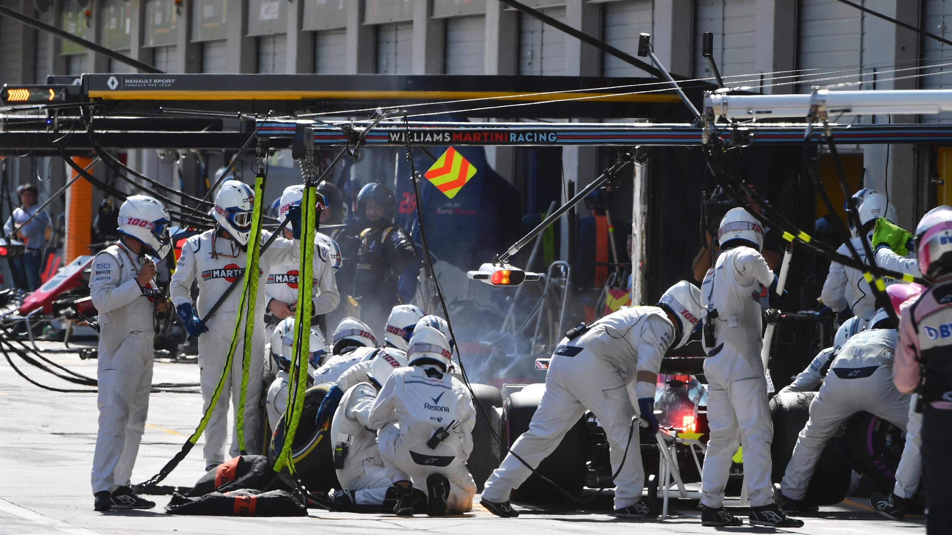 Sergey Sirotkin (RUS) Williams FW41 pit stop at Formula One World Championship, Rd9, Austrian Grand