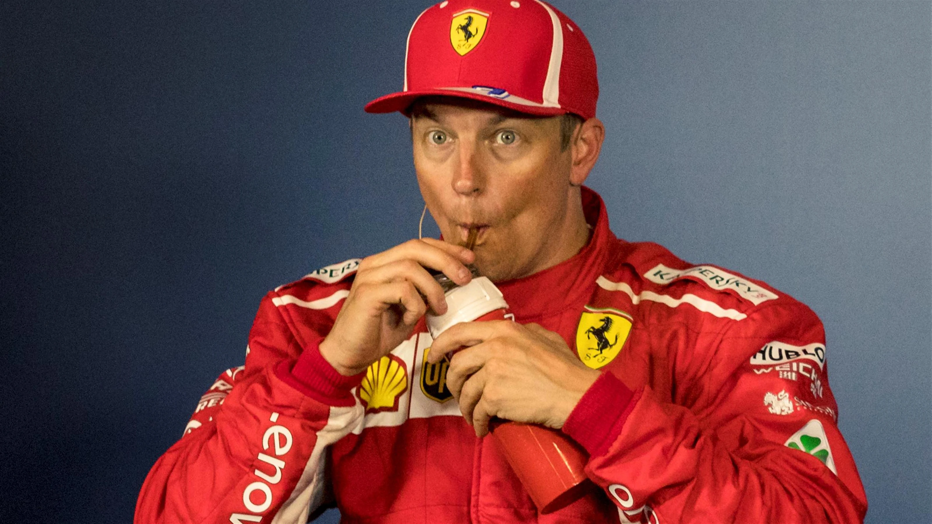 Kimi Raikkonen (FIN) Ferrari in the Press Conference at Formula One World Championship, Rd9,