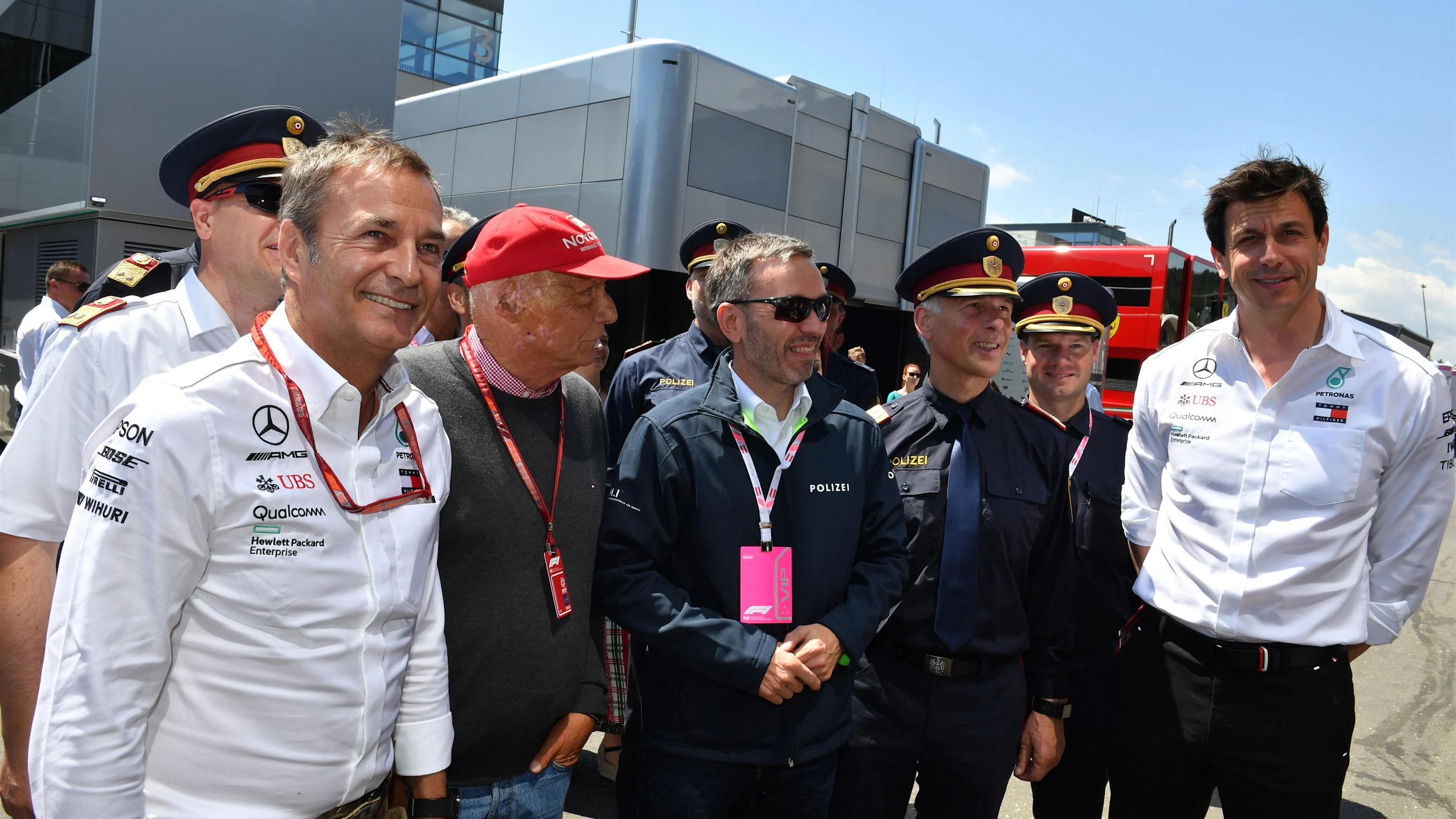 Herbert Kickl (AUT) Austrian Interior Minister with Niki Lauda (AUT) Mercedes AMG F1 Non-Executive