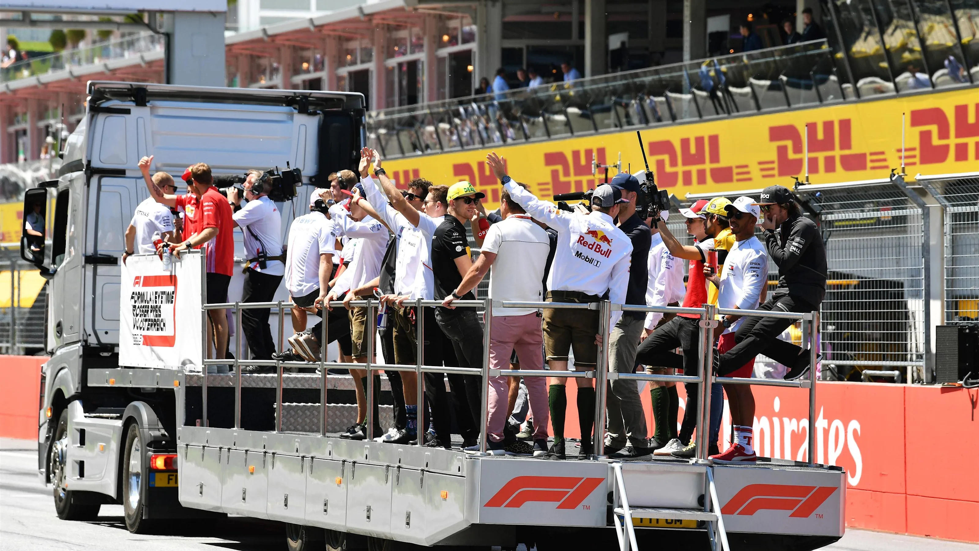 Drivers parade at Formula One World Championship, Rd9, Austrian Grand Prix, Race, Spielberg,