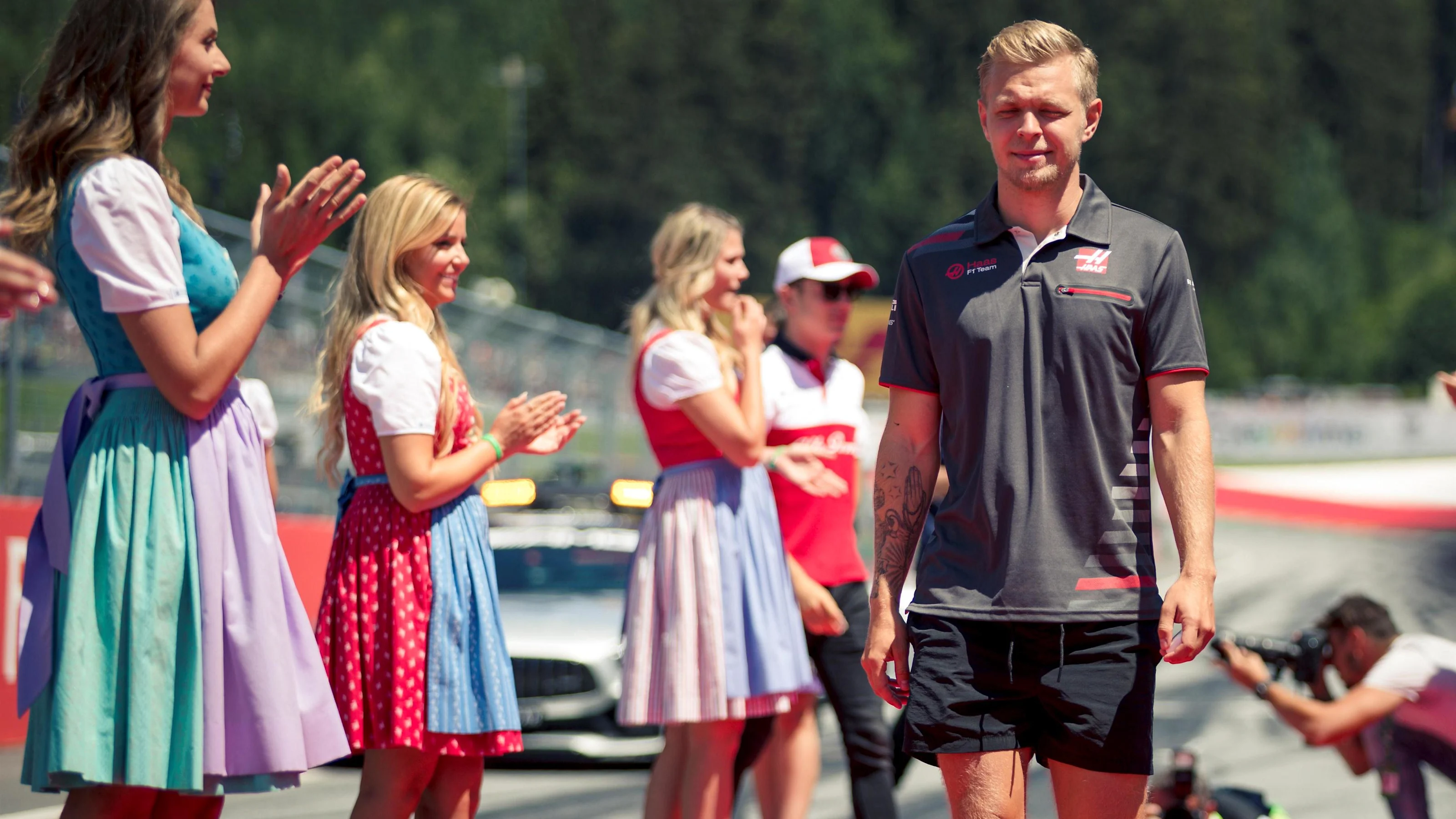 Kevin Magnussen (DEN) Haas F1 on the drivers parade at Formula One World Championship, Rd9,