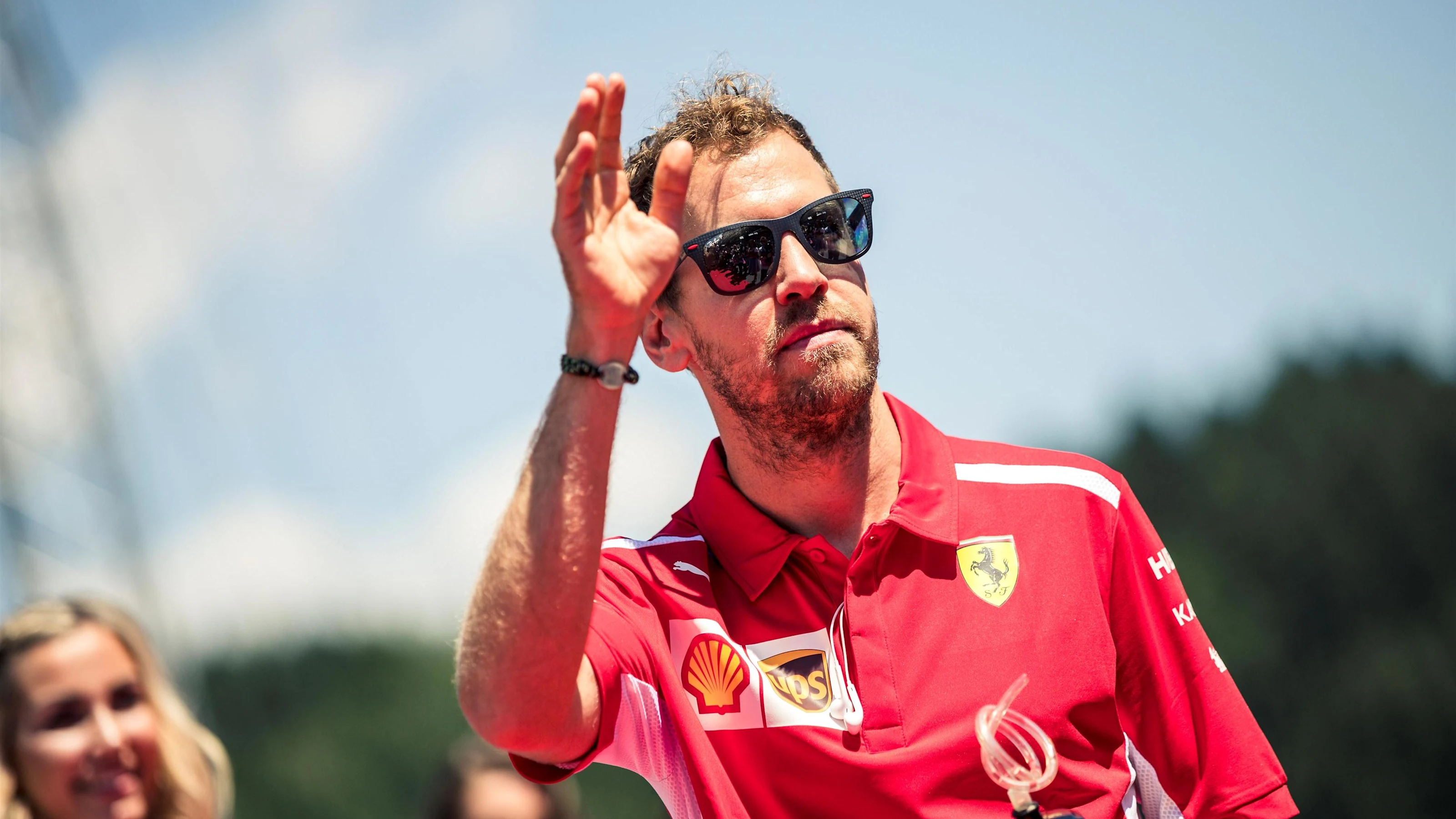 Sebastian Vettel (GER) Ferrari on the drivers parade at Formula One World Championship, Rd9,