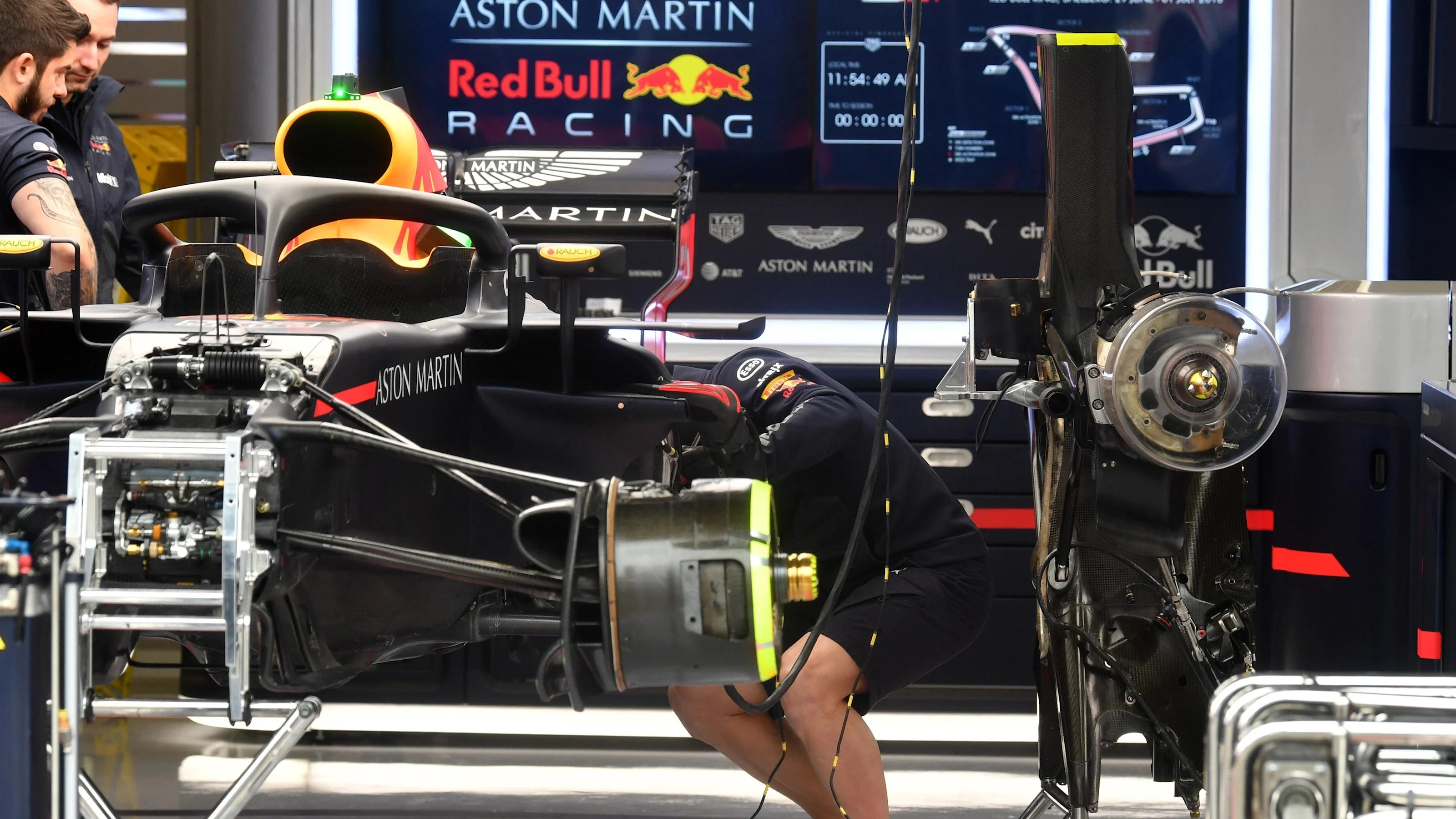 Red Bull Racing RB14 in the garage at Formula One World Championship, Rd9, Austrian Grand Prix,